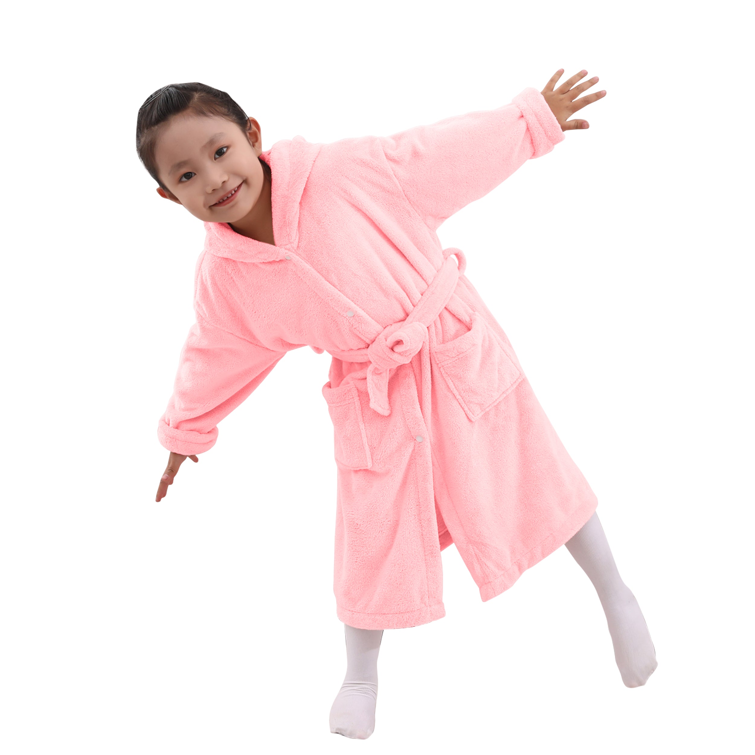 HOUSSE Bunny Kids Unisex Coral Fleece Hooded Bathrobe| 360 GSM Soft, Thick with Hoodie And Belt & Cute Ears | Highly Absorbent, Lightweight & Warm | 75 cm | 08-12 Years