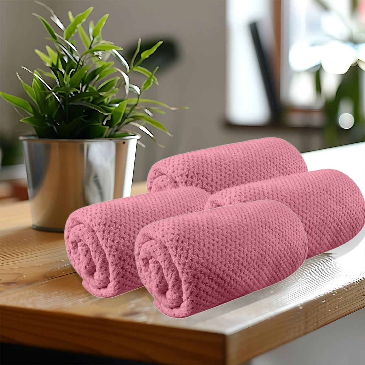 HOUSSE Microfiber Vogue Coral Fleece Bathing Towels | 360 GSM | Super Soft| Quick Absorbent | Lightweight & with Hanging Hook | for Versatile Usage | for Women & Men (Pista Green, 70x150 Bath Towel)