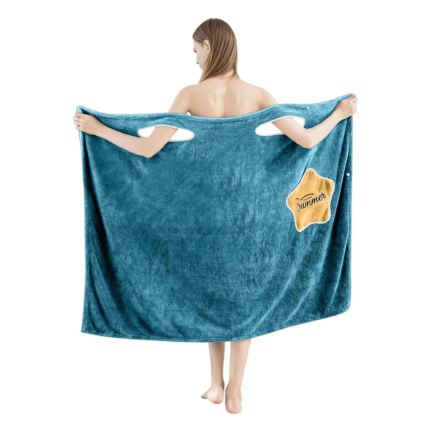 HOUSSE Wearable Spa Bath Towel for Women | Soft, Cozy Wrap with Snap Closure | 110 x 140 cm (Peacock)