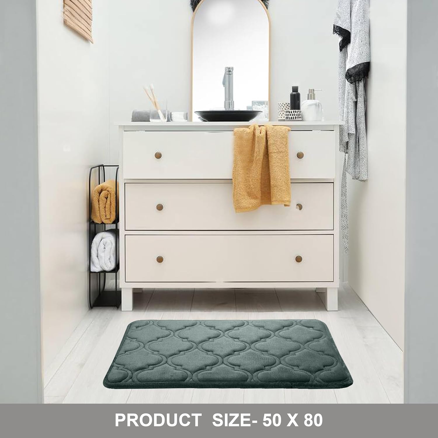 HOUSSE Microfiber Pure Comfort 300 GSM Flannel +15MM Memory Form +3D Striped Mesh Bath Mats, Non-Slip, Quick Absorbent, 40 x 60 cm Rugs,Floor Mats | Versatile Usage. (Set of 2)