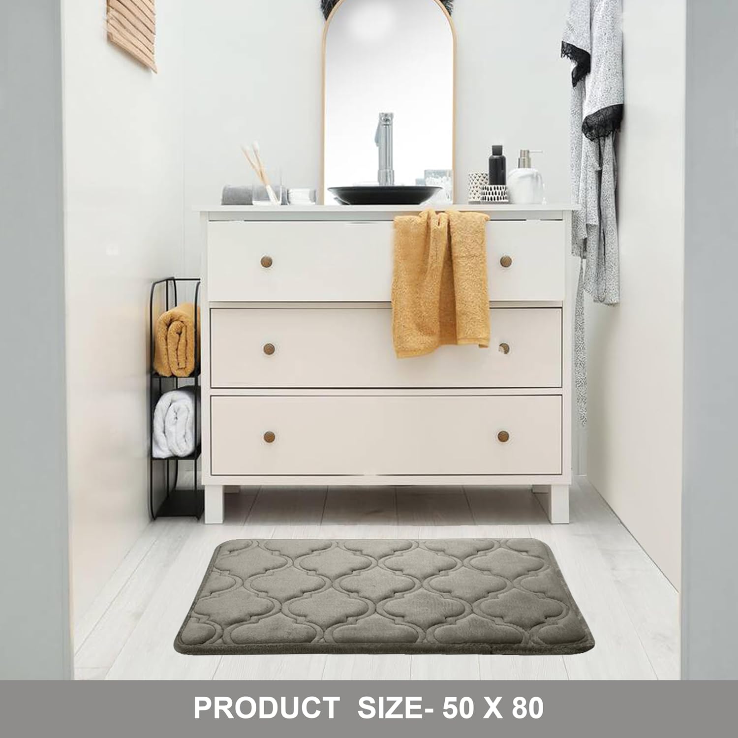 HOUSSE Microfiber Pure Comfort 300 GSM Flannel +15MM Memory Form +3D Striped Mesh Bath Mats, Non-Slip, Quick Absorbent, 40 x 60 cm Rugs,Floor Mats | Versatile Usage. (Set of 2)