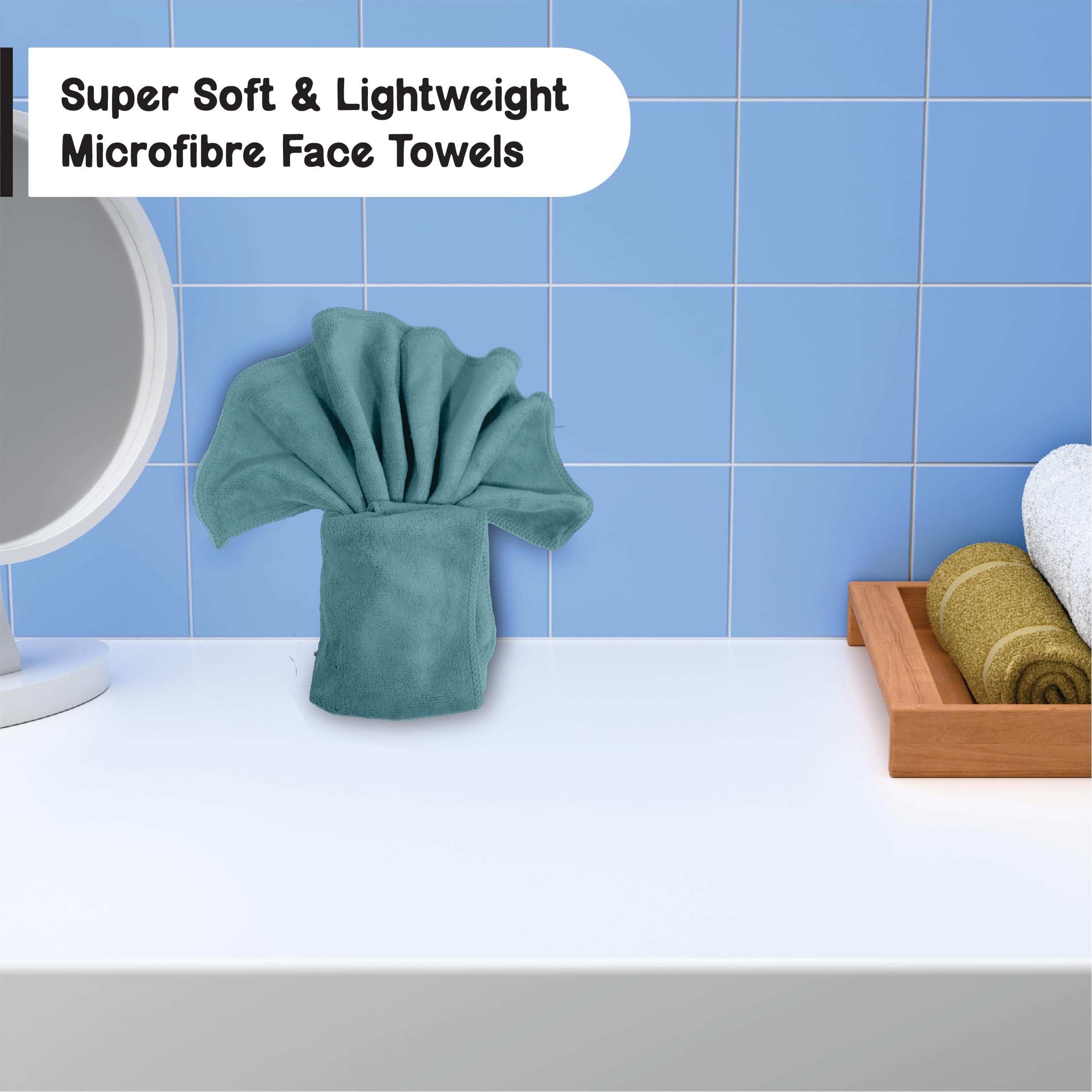 HOUSSE Microfiber Face Towels | Ultra Absorbent, Odour-Free, Quick Dry 450 GSM Face Towel for Home, Gym, Travel, Running and Personal Use | 30x30 cm | Set of 4 in One Colour (Indian Teal, Pack of 4)