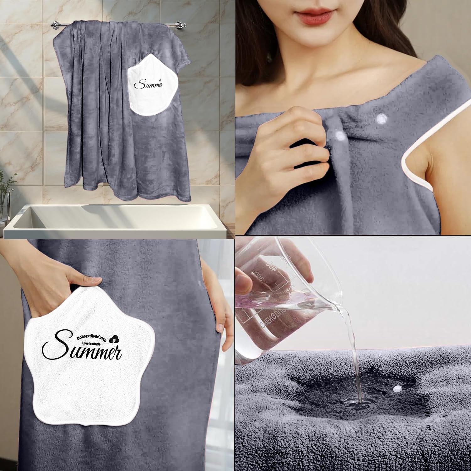 HOUSSE Wearable Spa Bath Towel for Women | Soft, Cozy Wrap with Snap Closure | 110 x 140 cms