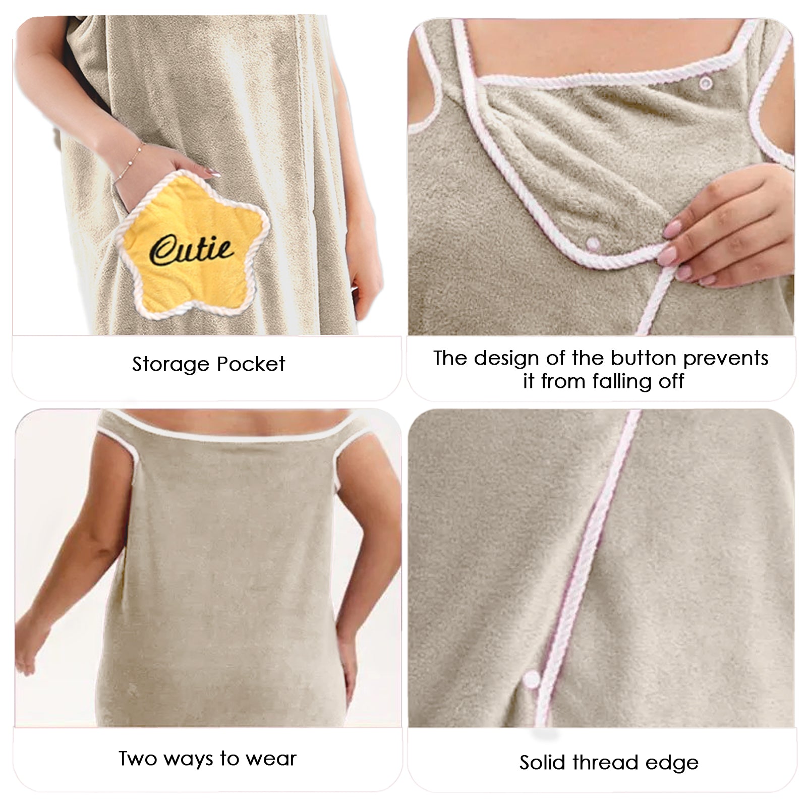 HOUSSE Wearable Spa Bath Towel for Women | Soft, Cozy Wrap with Snap Closure | 110 x 140 cms
