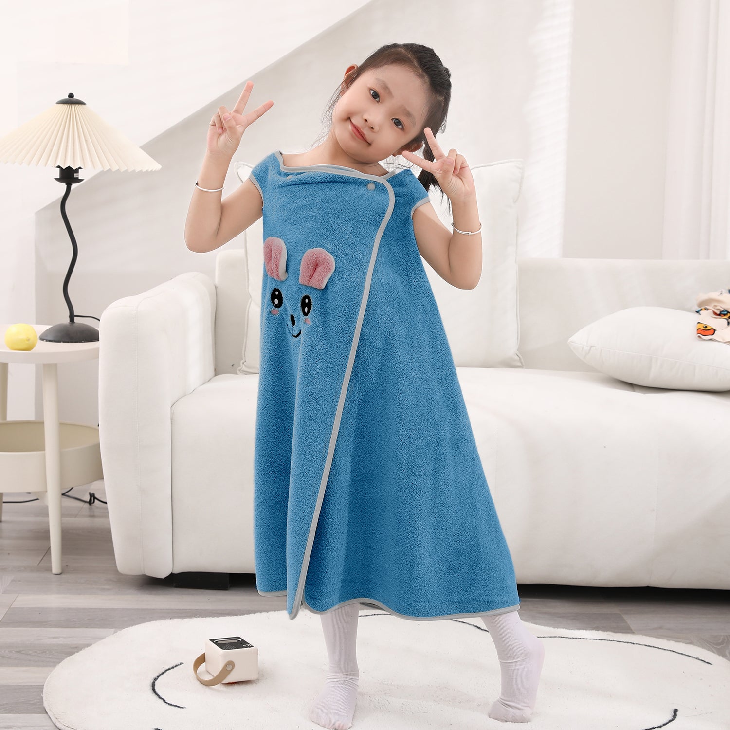 HOUSSE Cat Face Bath Dress for Kids 350 GSM – Wearable Spa Bathdress (65×110 cm) Soft Absorbent Quick-Dry Wrapped Bath Dress for Girls Age (7-9 Years) Gift for Daughter- Ivory Sand