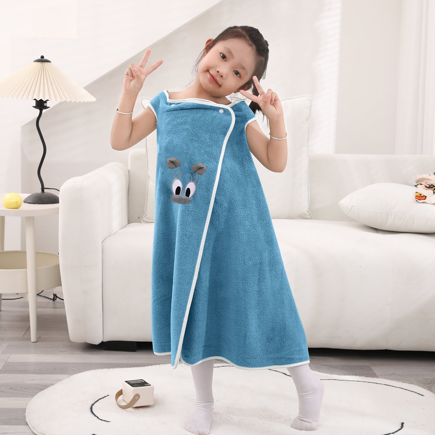 HOUSSE Cat Face Bath Dress for Kids 350 GSM – Wearable Spa Bathdress (65×110 cm) Soft Absorbent Quick-Dry Wrapped Bath Dress for Girls Age (7-9 Years) Gift for Daughter- Ivory Sand