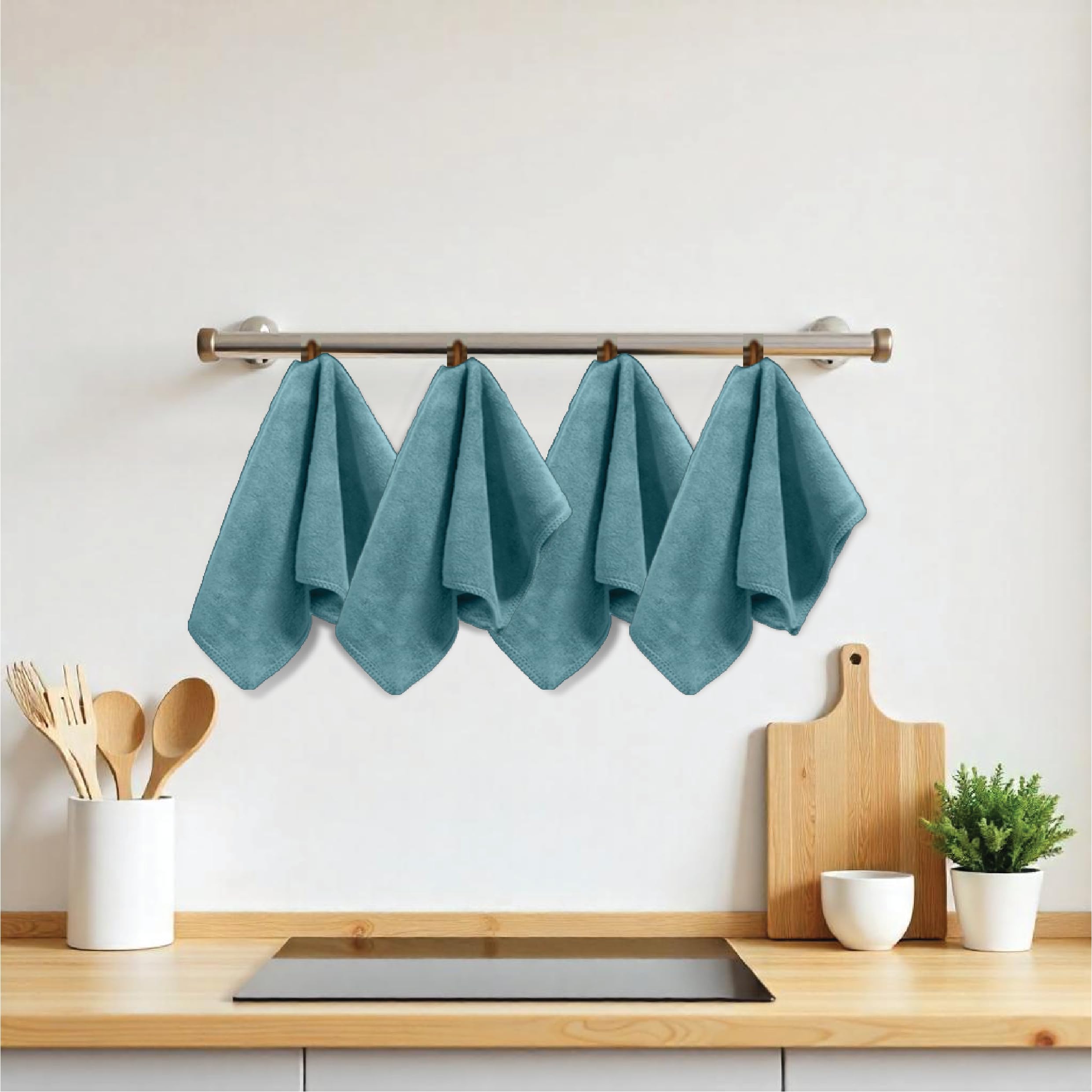 HOUSSE Microfiber Face Towels | Ultra Absorbent, Odour-Free, Quick Dry 450 GSM Face Towel for Home, Gym, Travel, Running and Personal Use | 30x30 cm | Set of 4 in One Colour (Indian Teal, Pack of 4)