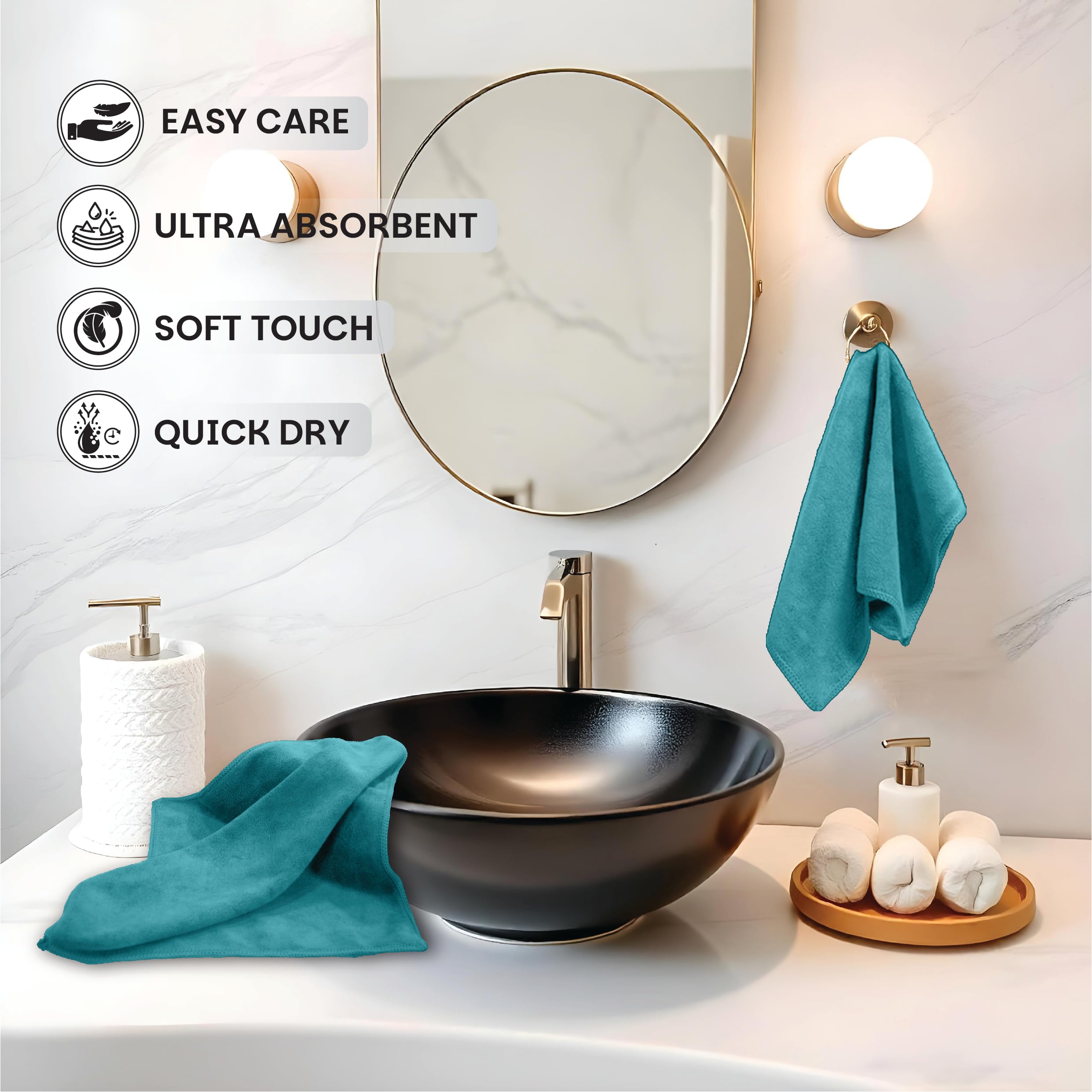 HOUSSE Microfiber Face Towels | Ultra Absorbent, Odour-Free, Quick Dry 450 GSM Face Towel for Home, Gym, Travel, Running and Personal Use | 30x30 cm | Set of 4 in One Colour (Indian Teal, Pack of 4)