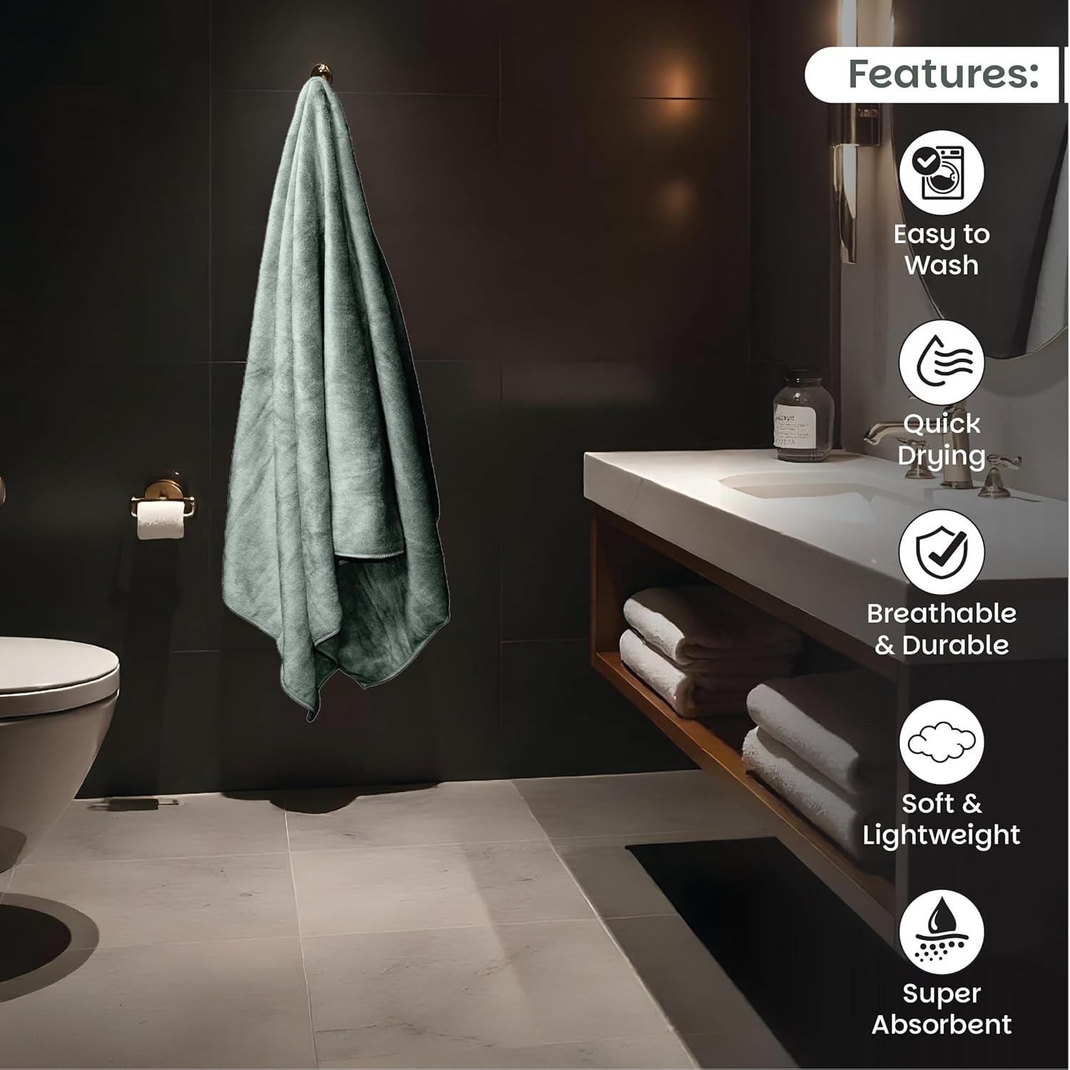 HOUSSE Premium Microfiber Bath Towel Large 75 * 150cm Quick Dry Towels for Women & Kids | Super Soft Plush 450 GSM | Ultra Absorbent for Home Swimming Sports & Travel (Dusty Olive)