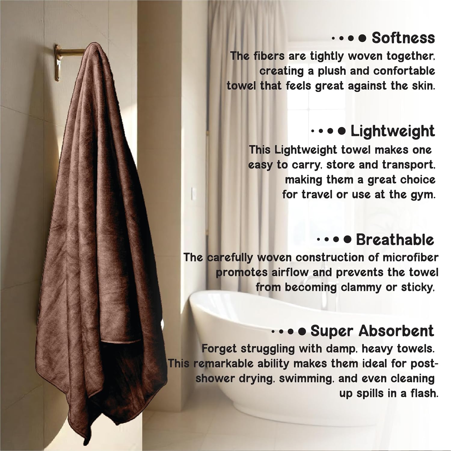 HOUSSE Premium Microfiber Bath Towel - Extra Large 60x120cm Quick Dry Towels for Kids | Super Soft Plush 550 GSM | Ultra Absorbent for Home Swimming Sports Travell (Cocca Brown)