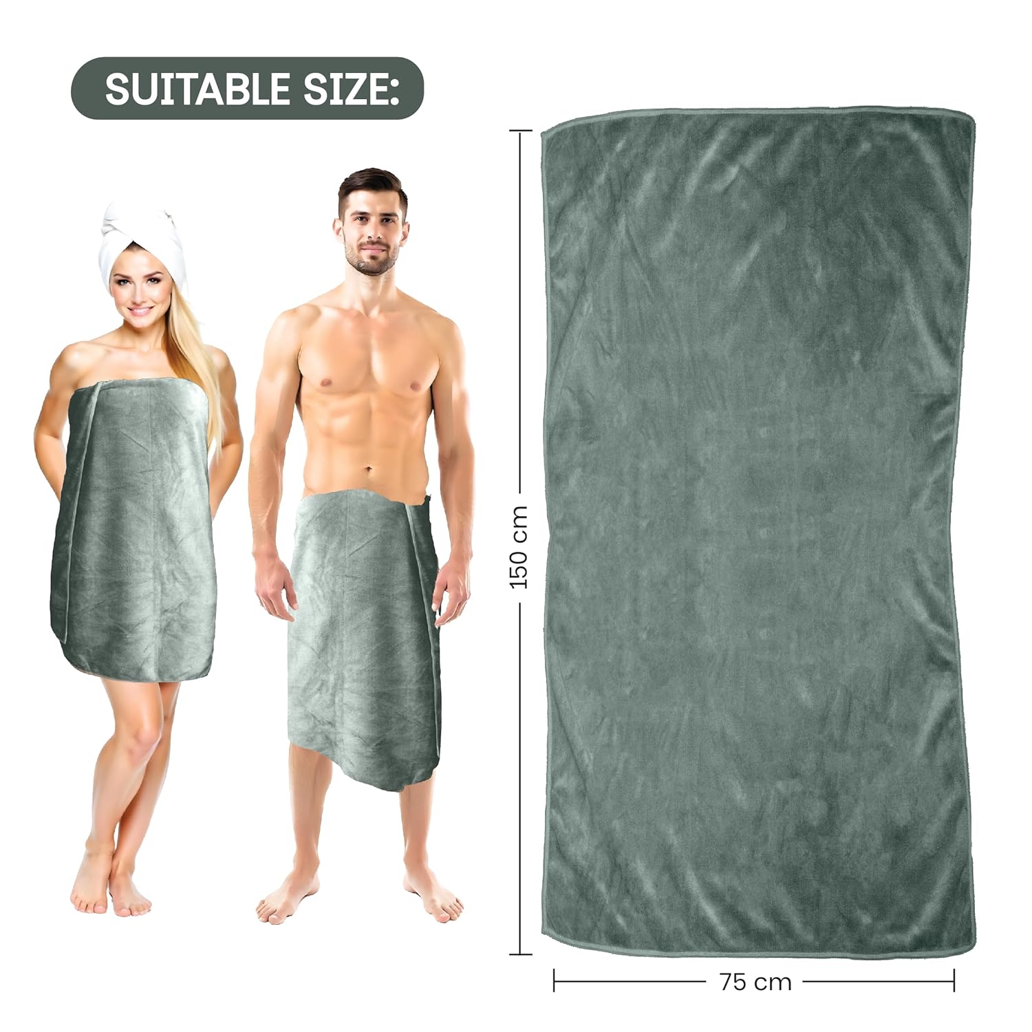 HOUSSE Premium Microfiber Bath Towel Large 75 * 150cm Quick Dry Towels for Women & Kids | Super Soft Plush 450 GSM | Ultra Absorbent for Home Swimming Sports & Travel (Dusty Olive)