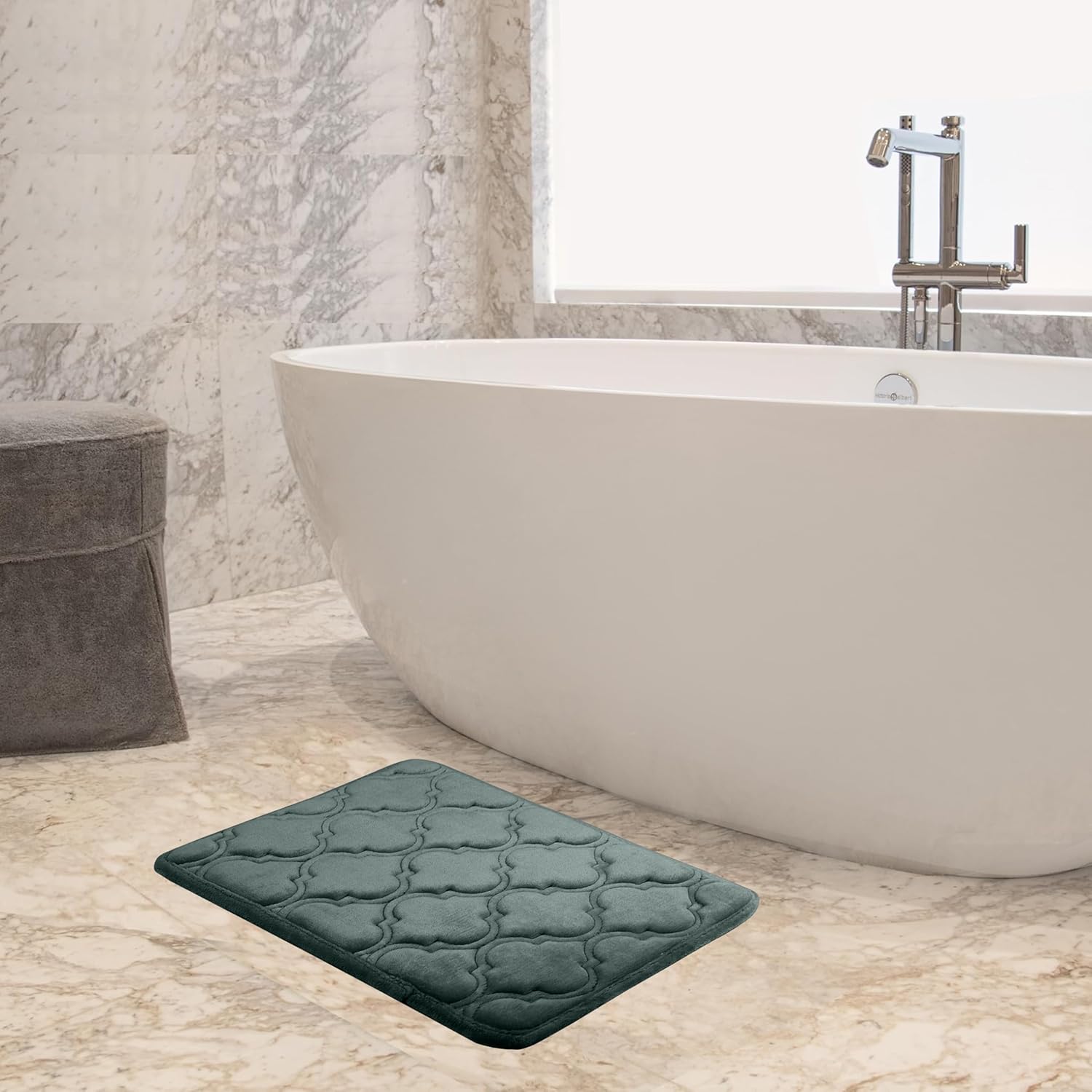 HOUSSE Microfiber Pure Comfort 300 GSM Flannel +15MM Memory Form +3D Striped Mesh Bath Mats, Non-Slip, Quick Absorbent, 40 x 60 cm Rugs,Floor Mats | Versatile Usage. (Set of 2)