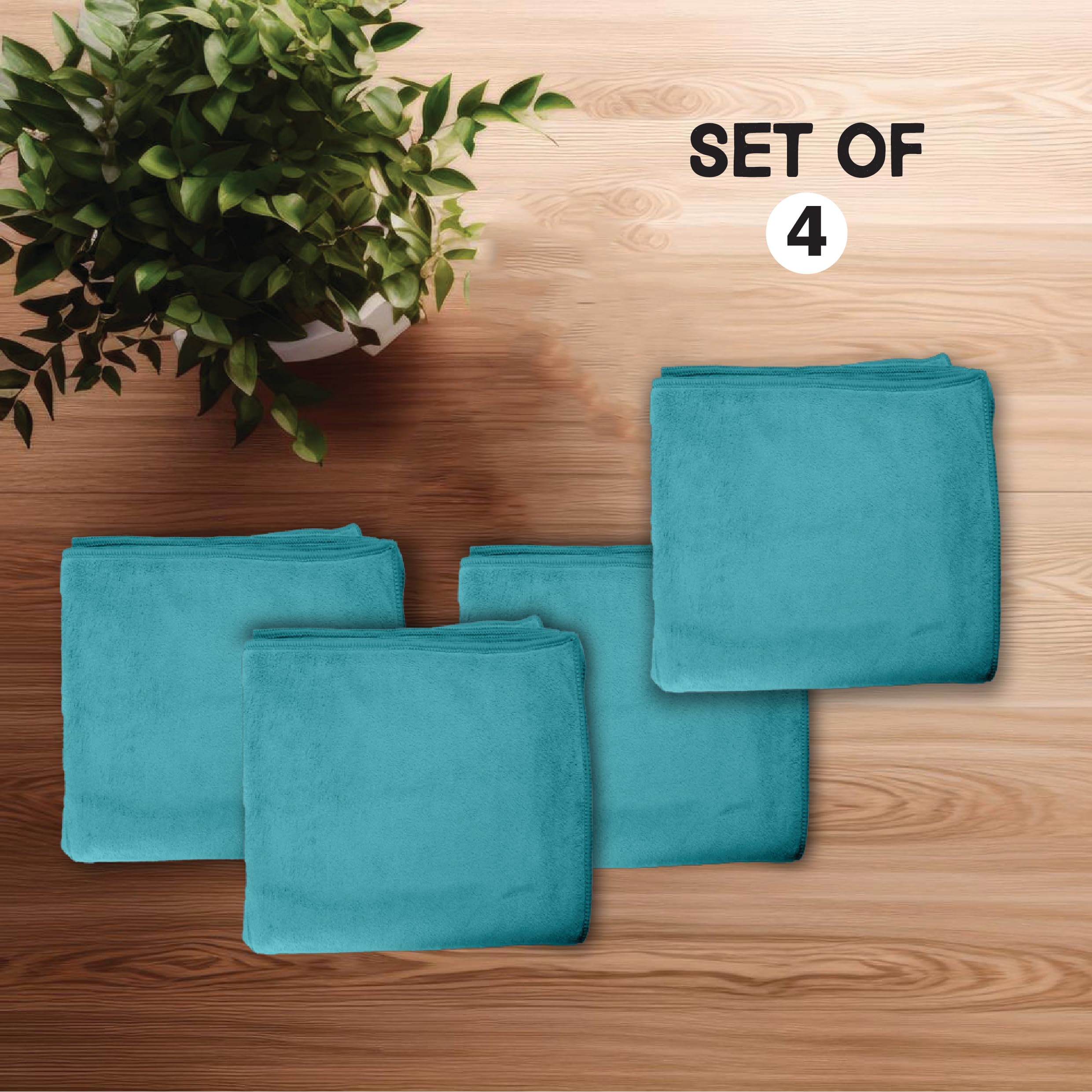 HOUSSE Microfiber Face Towels | Ultra Absorbent, Odour-Free, Quick Dry 450 GSM Face Towel for Home, Gym, Travel, Running and Personal Use | 30x30 cm | Set of 4 in One Colour (Indian Teal, Pack of 4)