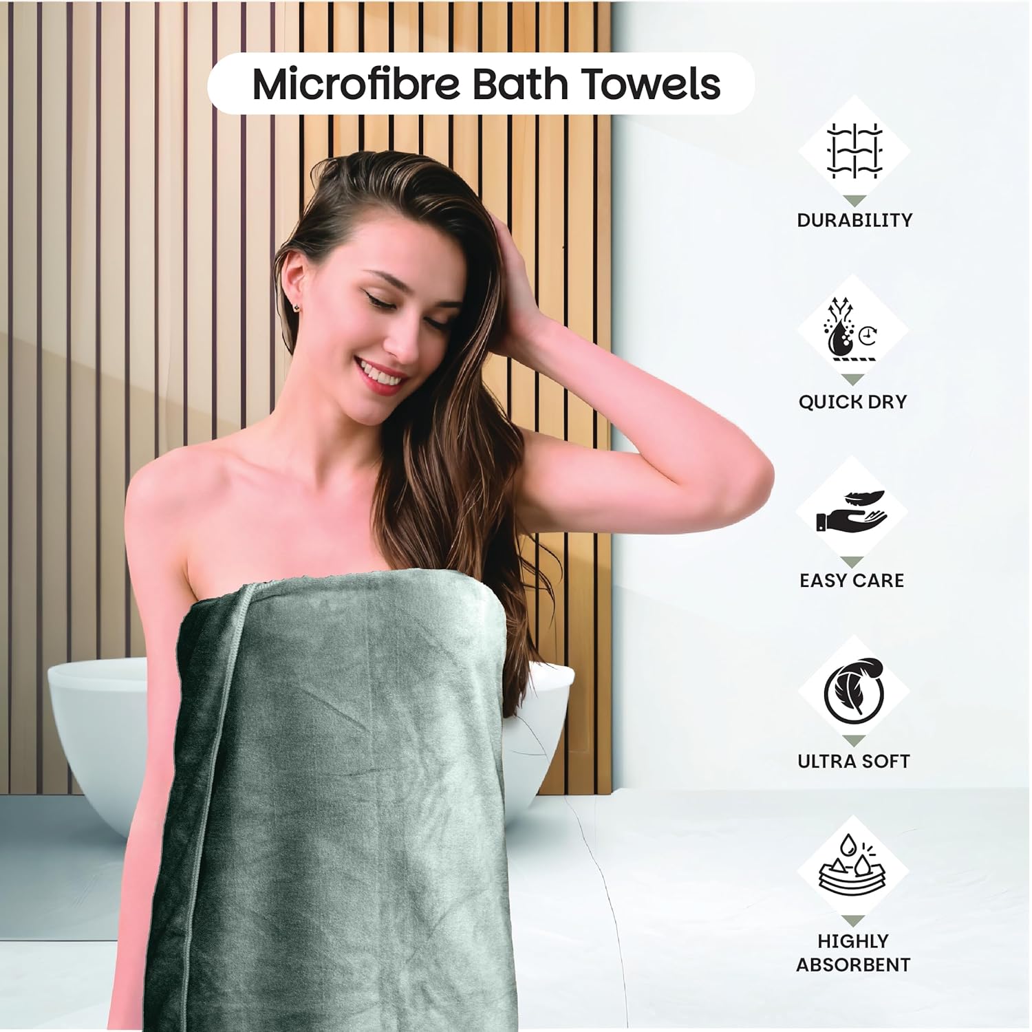 HOUSSE Premium Microfiber Bath Towel Large 75 * 150cm Quick Dry Towels for Women & Kids | Super Soft Plush 450 GSM | Ultra Absorbent for Home Swimming Sports & Travel (Dusty Olive)