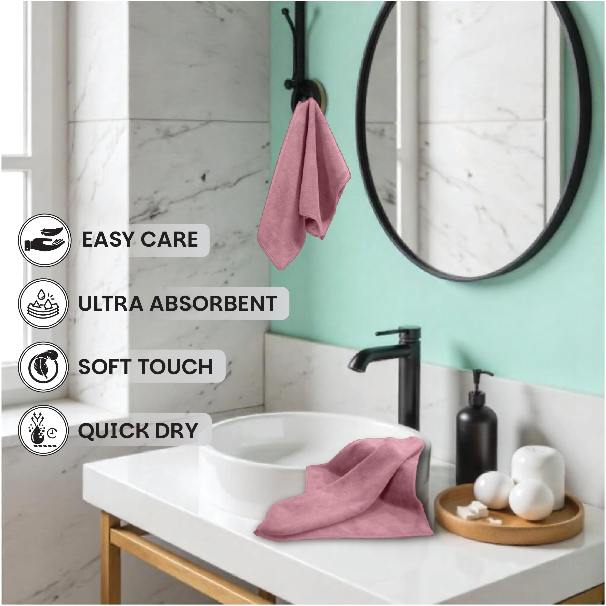 HOUSSE Microfiber Face Towels | Ultra Absorbent, Odour-Free, Quick Dry 450 GSM Face Towel for Home, Gym, Travel, Running and Personal Use | 30x30 cm | Set of 4 in One Colour (Indian Teal, Pack of 4)