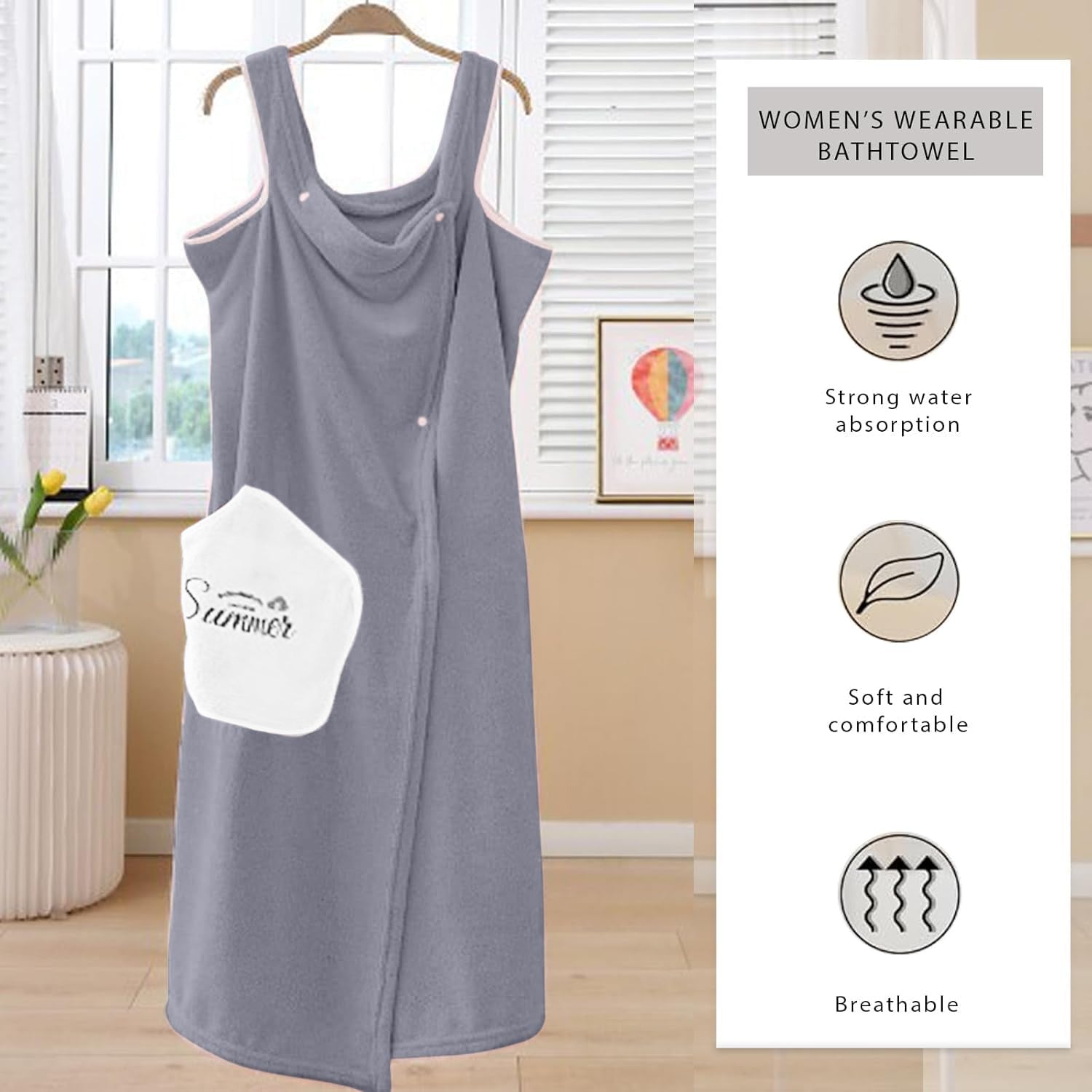 HOUSSE Wearable Spa Bath Towel for Women | Soft, Cozy Wrap with Snap Closure | 110 x 140 cms
