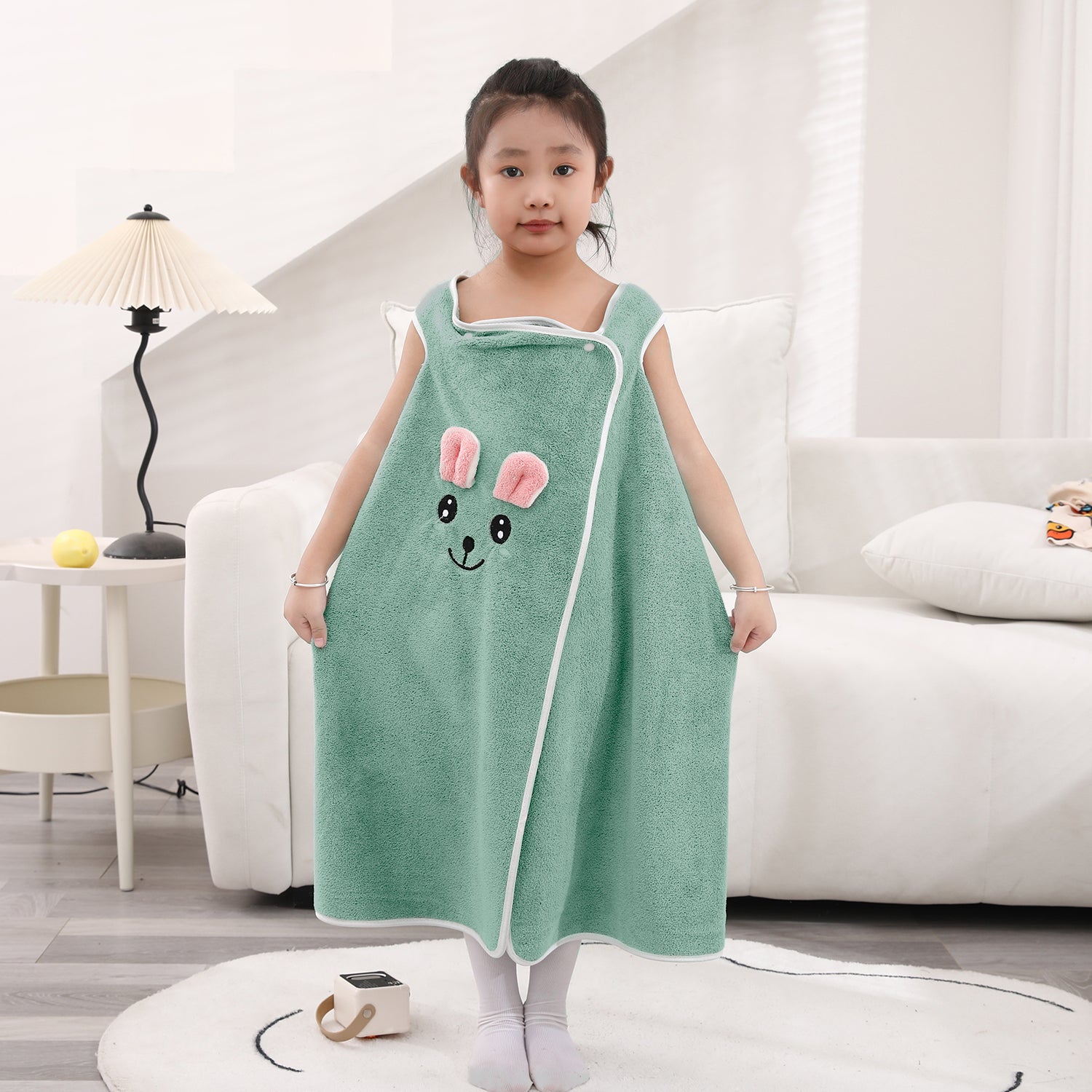 HOUSSE Cat Face Bath Dress for Kids 350 GSM – Wearable Spa Bathdress (65×110 cm) Soft Absorbent Quick-Dry Wrapped Bath Dress for Girls Age (7-9 Years) Gift for Daughter- Ivory Sand