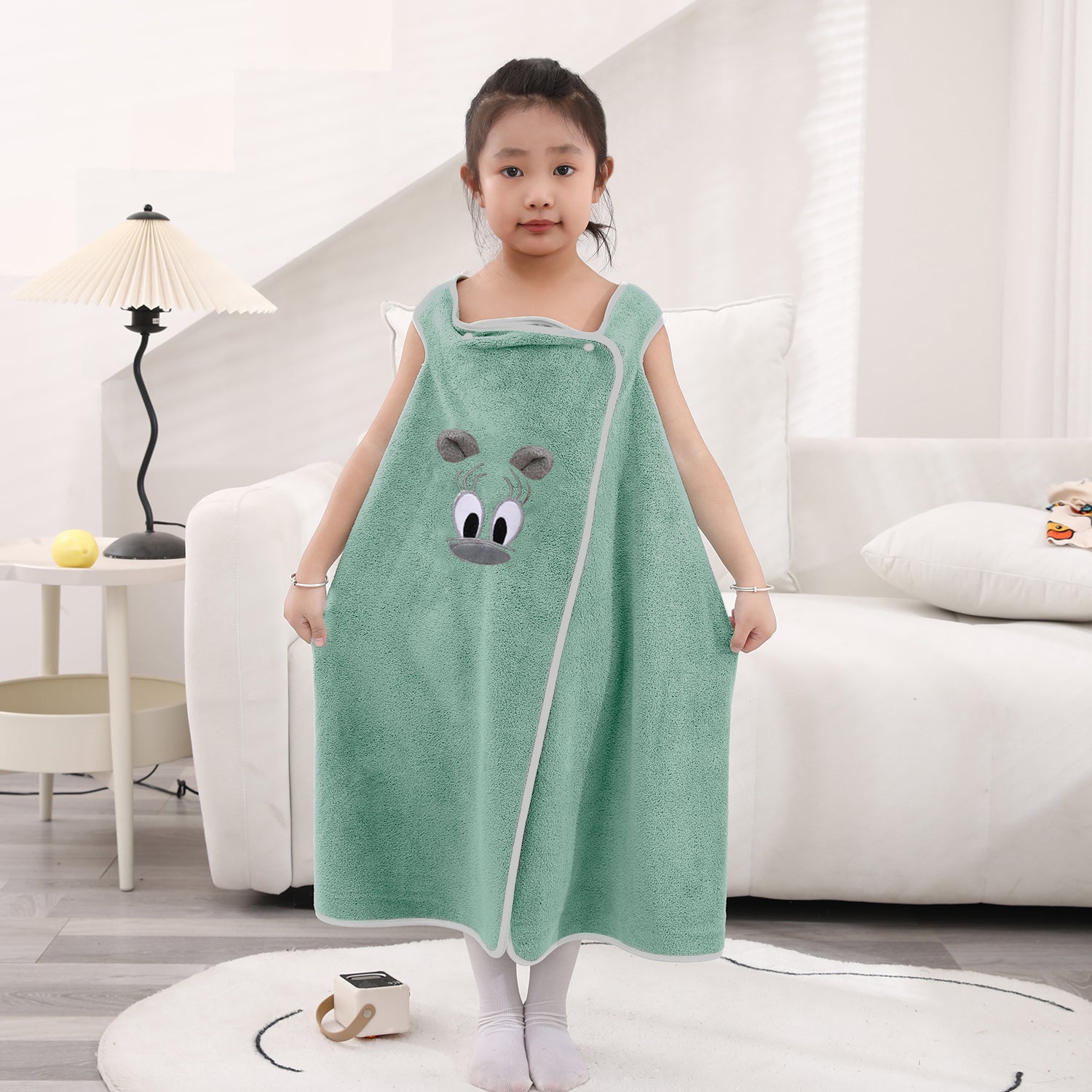 HOUSSE Cat Face Bath Dress for Kids 350 GSM – Wearable Spa Bathdress (65×110 cm) Soft Absorbent Quick-Dry Wrapped Bath Dress for Girls Age (7-9 Years) Gift for Daughter- Ivory Sand
