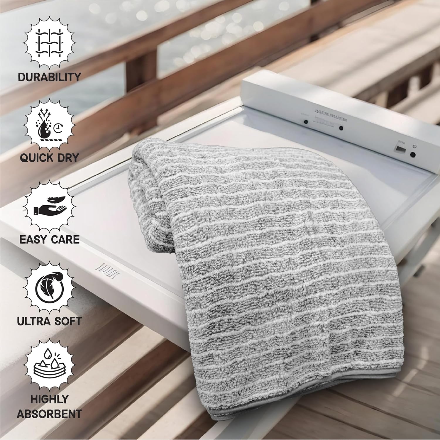 HOUSSE Microfiber Bath Towel, 360 GSM Coral Velvera Fleece, Extra Soft and Quick Dry, Large (VELVERA_Grey)
