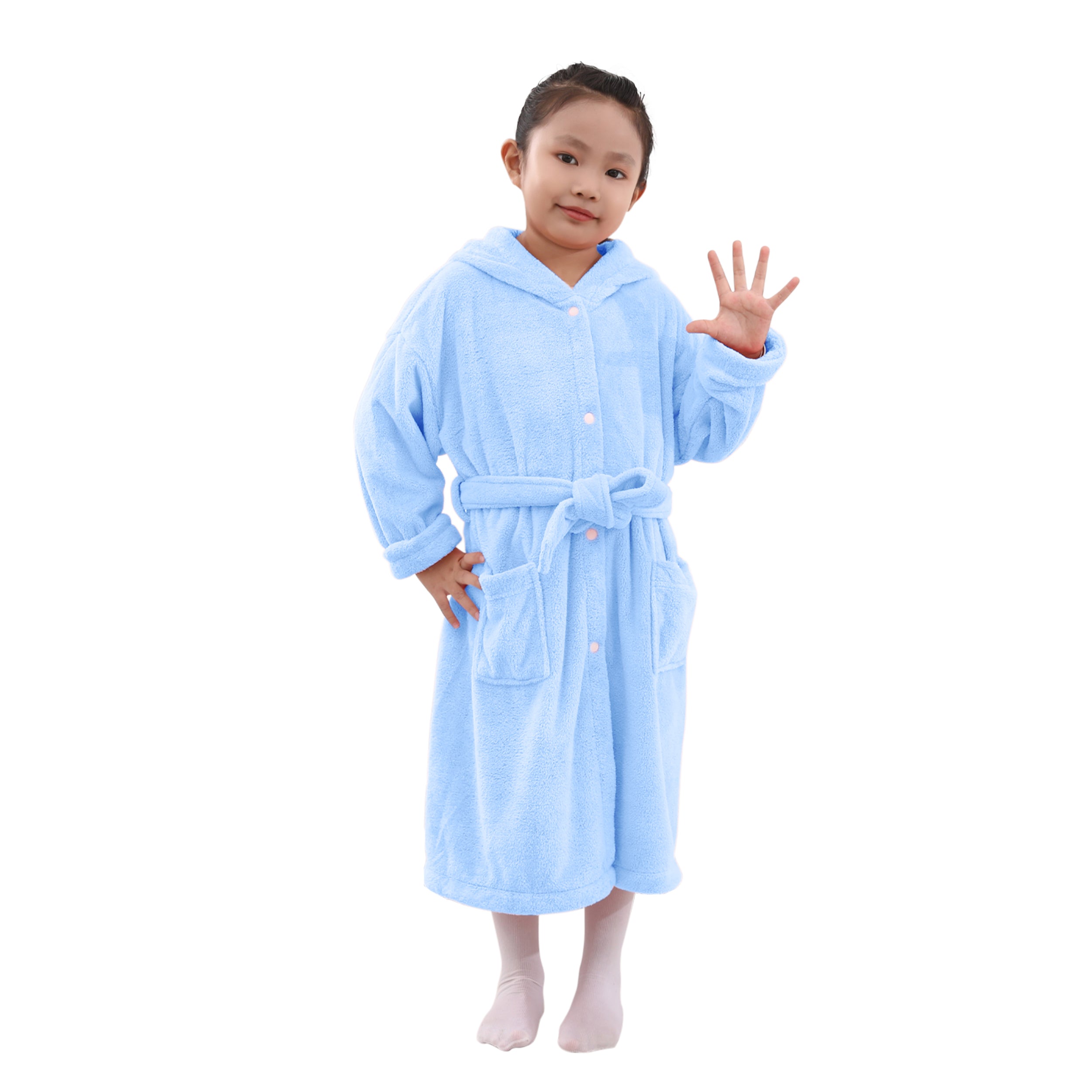 HOUSSE Bunny Kids Unisex Coral Fleece Hooded Bathrobe| 360 GSM Soft, Thick with Hoodie And Belt & Cute Ears | Highly Absorbent, Lightweight & Warm | 75 cm | 08-12 Years