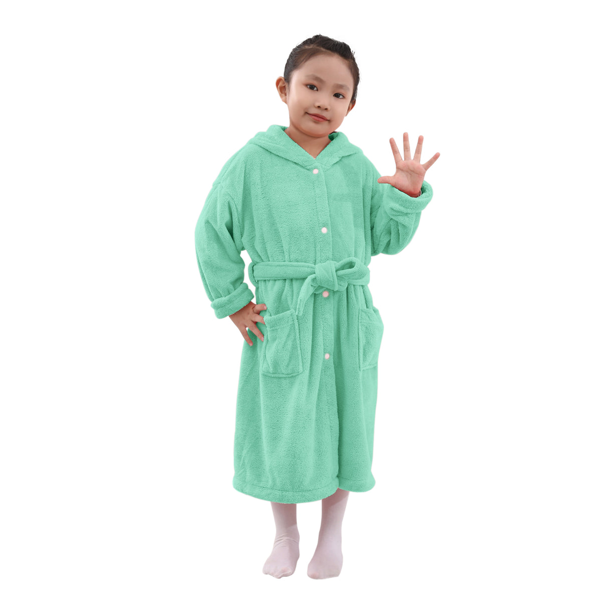 HOUSSE Bunny Kids Unisex Coral Fleece Hooded Bathrobe| 360 GSM Soft, Thick with Hoodie And Belt & Cute Ears | Highly Absorbent, Lightweight & Warm | 75 cm | 08-12 Years
