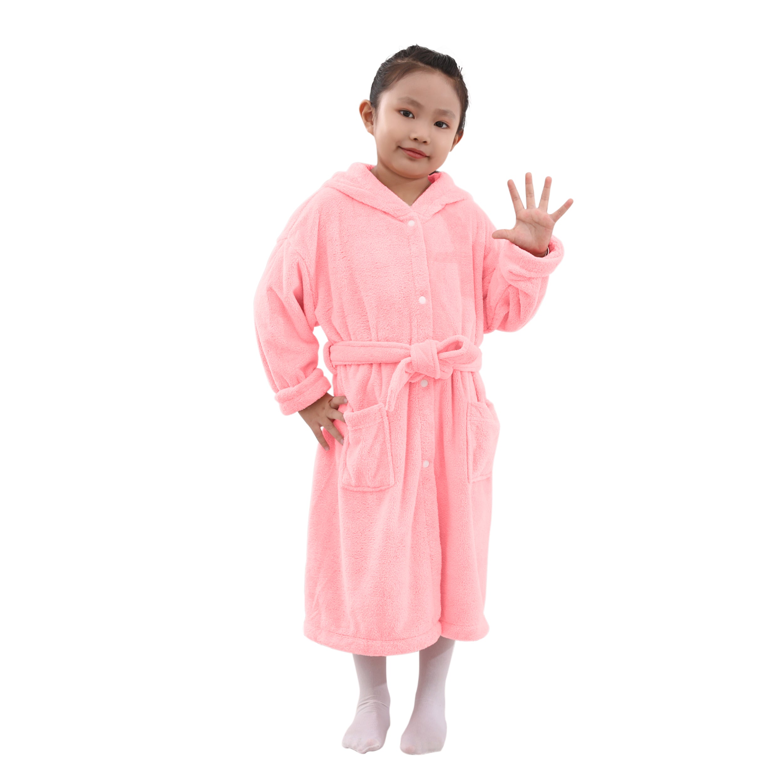 HOUSSE Bunny Kids Unisex Coral Fleece Hooded Bathrobe| 360 GSM Soft, Thick with Hoodie And Belt & Cute Ears | Highly Absorbent, Lightweight & Warm | 75 cm | 08-12 Years