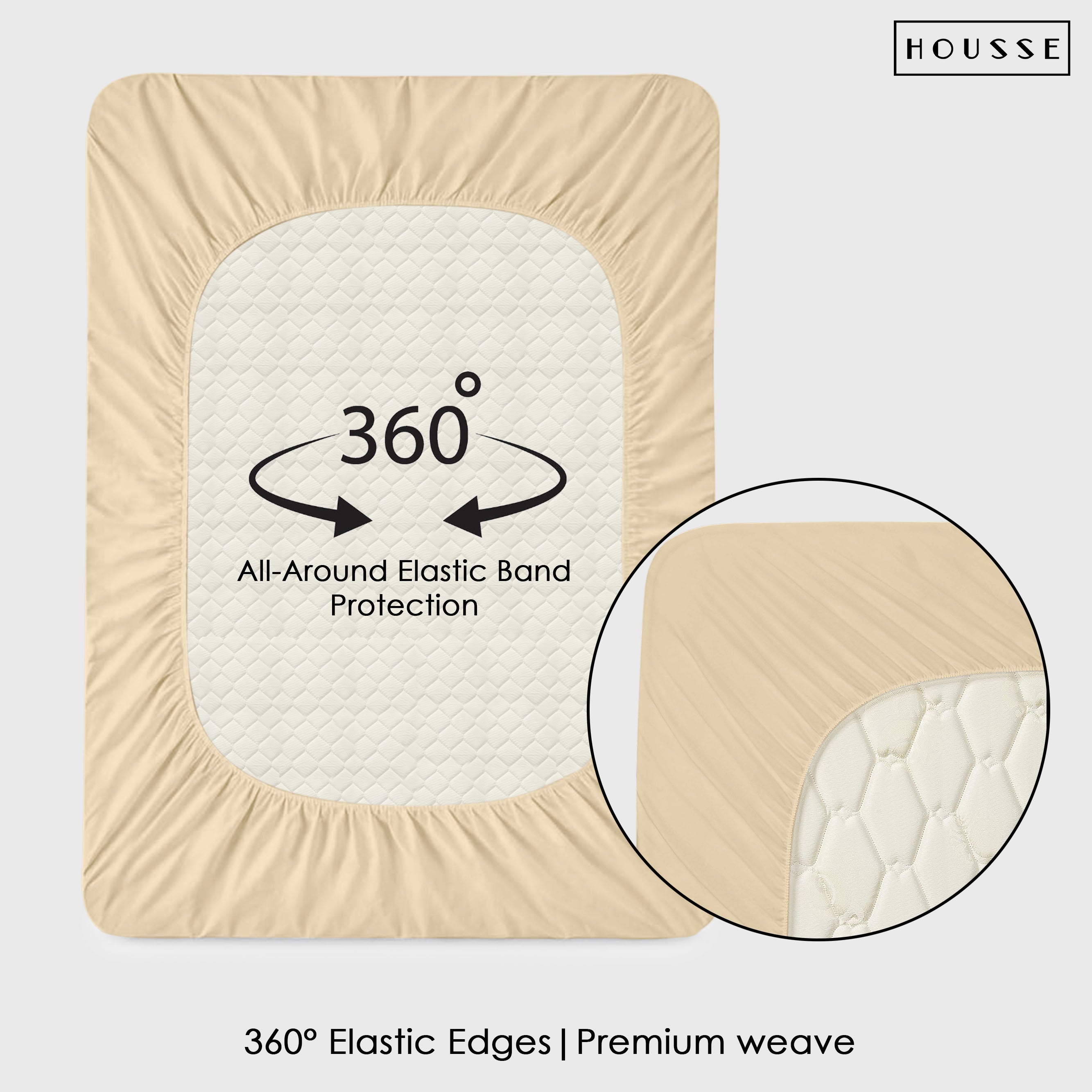 HOUSSE Water Proof Terry Cotton Feel Mattress Protector | Ultra Soft Breathable & Hypoallergenic Fitted Bed |