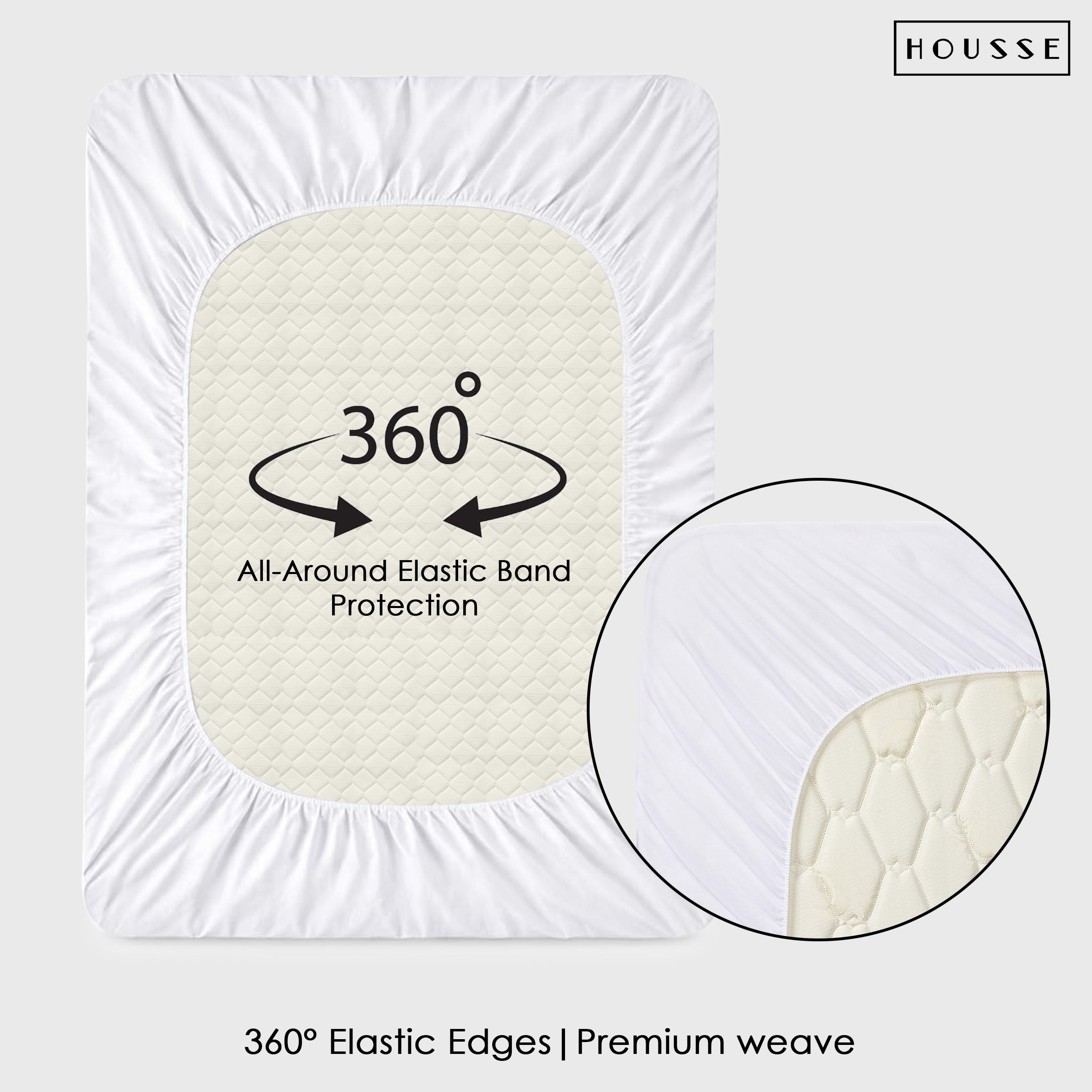 HOUSSE Water Proof Terry Cotton Feel Mattress Protector | Ultra Soft Breathable & Hypoallergenic Fitted Bed |