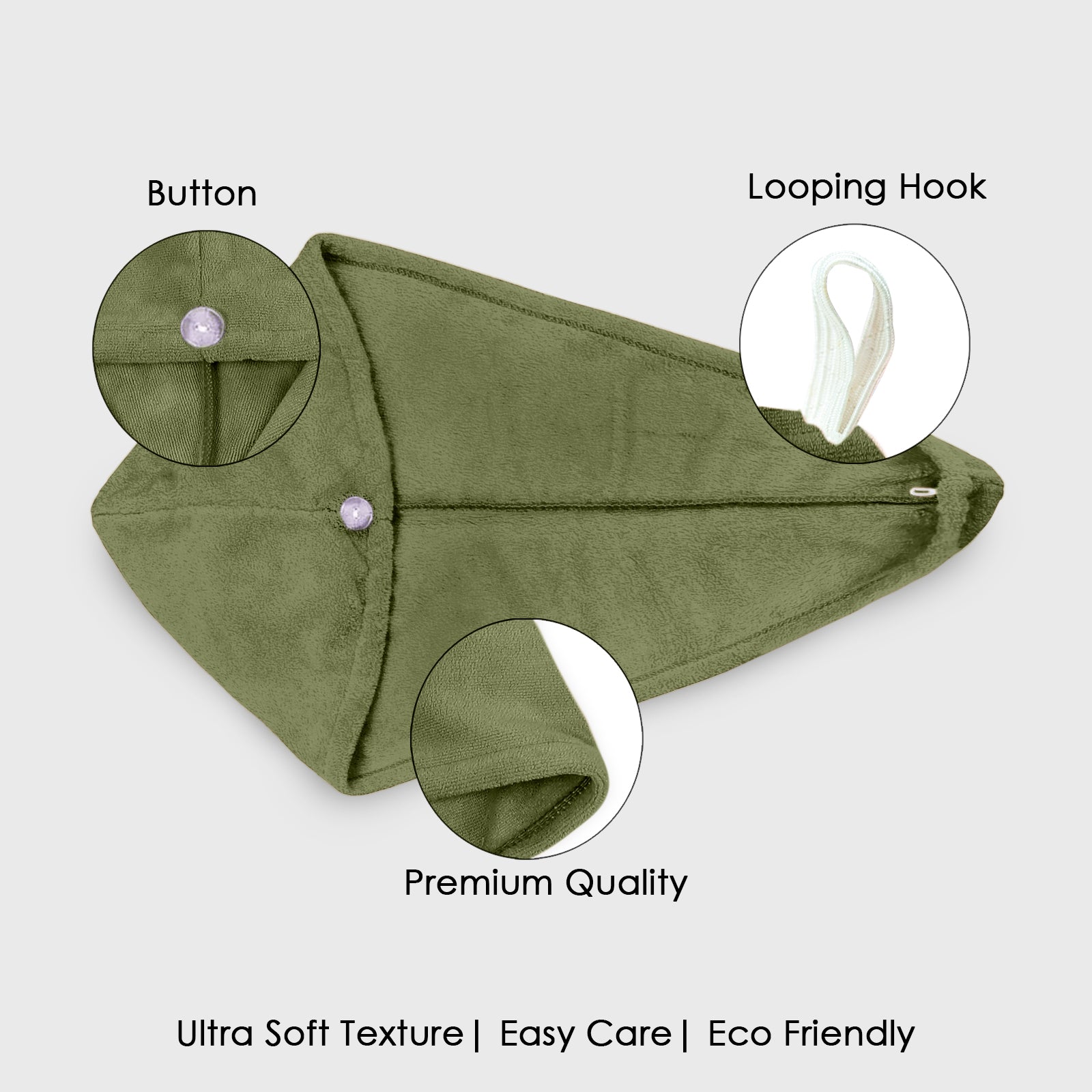 HOUSSE Microfibre Head Towels | 450 GSM High Absorbent Hair Wrap with Adjustable Buttons for Girls | Super Soft & Quick Dry Wrap Towel for Hairs | Set of 2 |