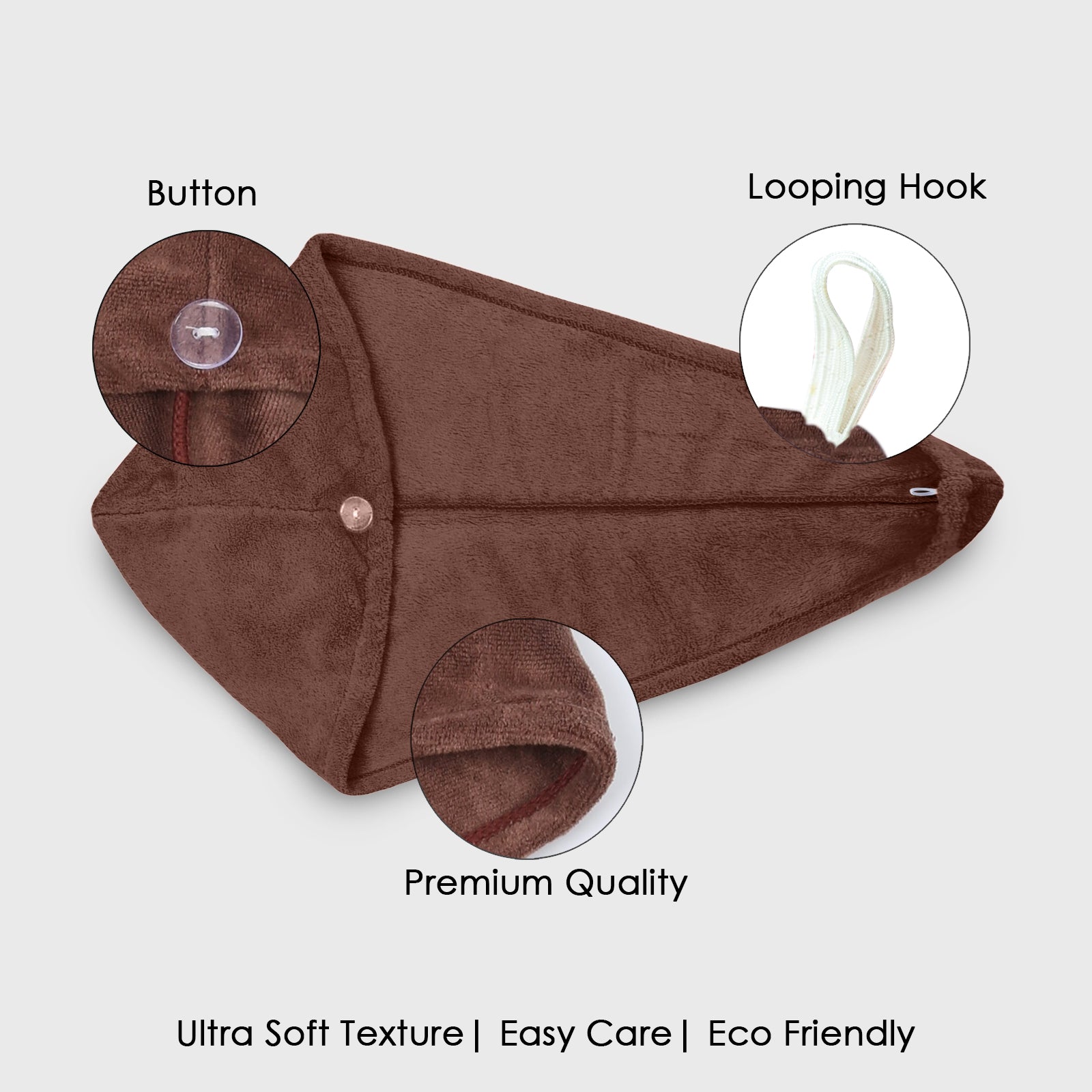 HOUSSE Microfibre Head Towels | 450 GSM High Absorbent Hair Wrap with Adjustable Buttons for Girls | Super Soft & Quick Dry Wrap Towel for Hairs | Pack of 1 | 25x65 cm (Red Plum)