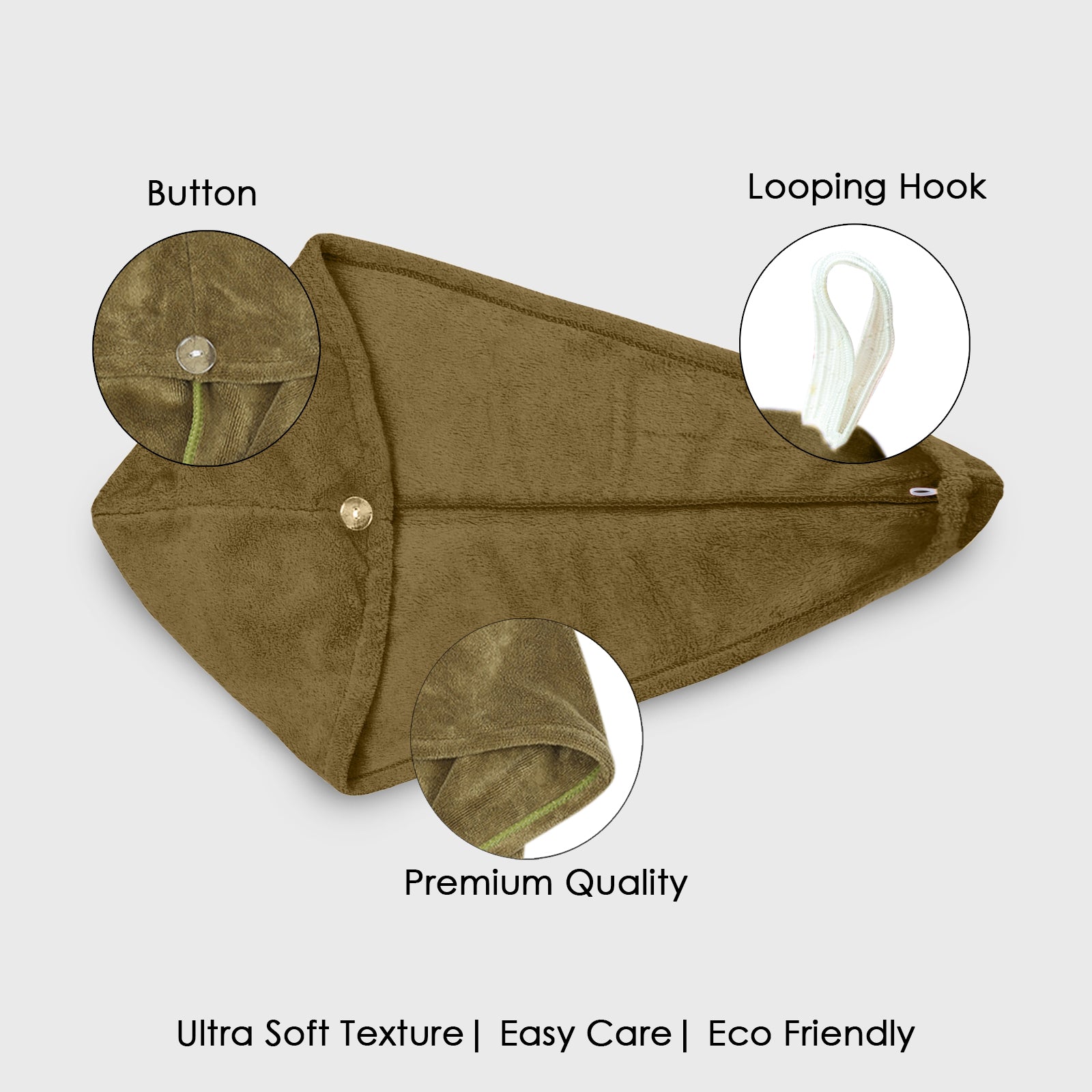 HOUSSE Microfibre Head Towels | 400 GSM High Absorbent Hair Wrap with Adjustable Buttons for Girls | Super Soft & Quick Dry Wrap Towel for Hairs | Set of 2 | 25x65 cm (Desert Sand & Rose Taupe)