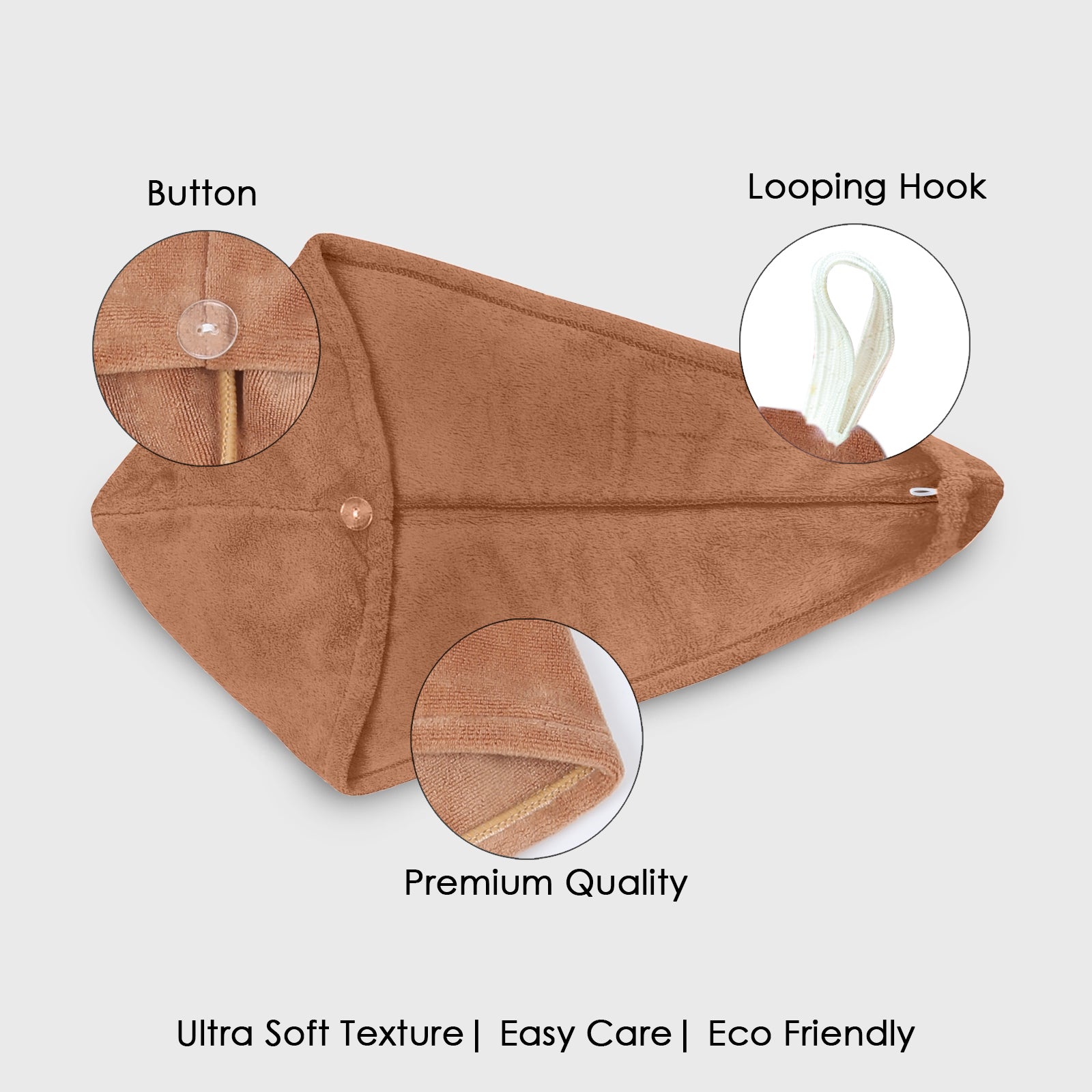 HOUSSE Microfibre Head Towels | 450 GSM High Absorbent Hair Wrap with Adjustable Buttons for Girls | Super Soft & Quick Dry Wrap Towel for Hairs | Pack of 1 | 25x65 cm (Red Plum)