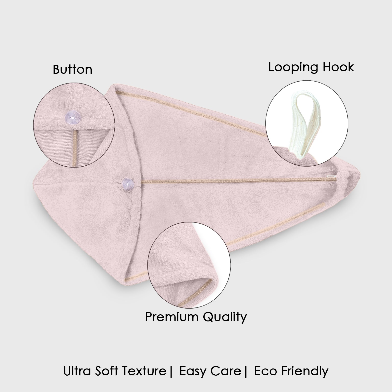 HOUSSE Microfibre Head Towels | 450 GSM High Absorbent Hair Wrap with Adjustable Buttons for Girls | Super Soft & Quick Dry Wrap Towel for Hairs | Set of 2 |