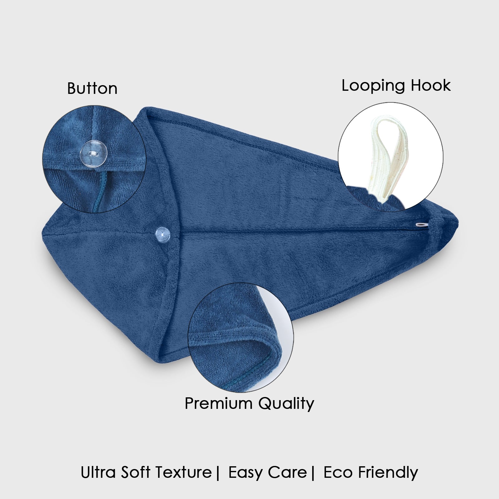 HOUSSE Microfibre Head Towels | 450 GSM High Absorbent Hair Wrap with Adjustable Buttons for Girls | Super Soft & Quick Dry Wrap Towel for Hairs | Pack of 1 | 25x65 cm (Red Plum)