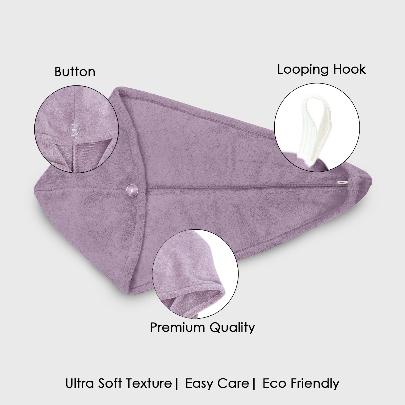 HOUSSE Microfibre Head Towels | 400 GSM High Absorbent Hair Wrap with Adjustable Buttons for Girls | Super Soft & Quick Dry Wrap Towel for Hairs | Set of 2 | 25x65 cm (Desert Sand & Rose Taupe)