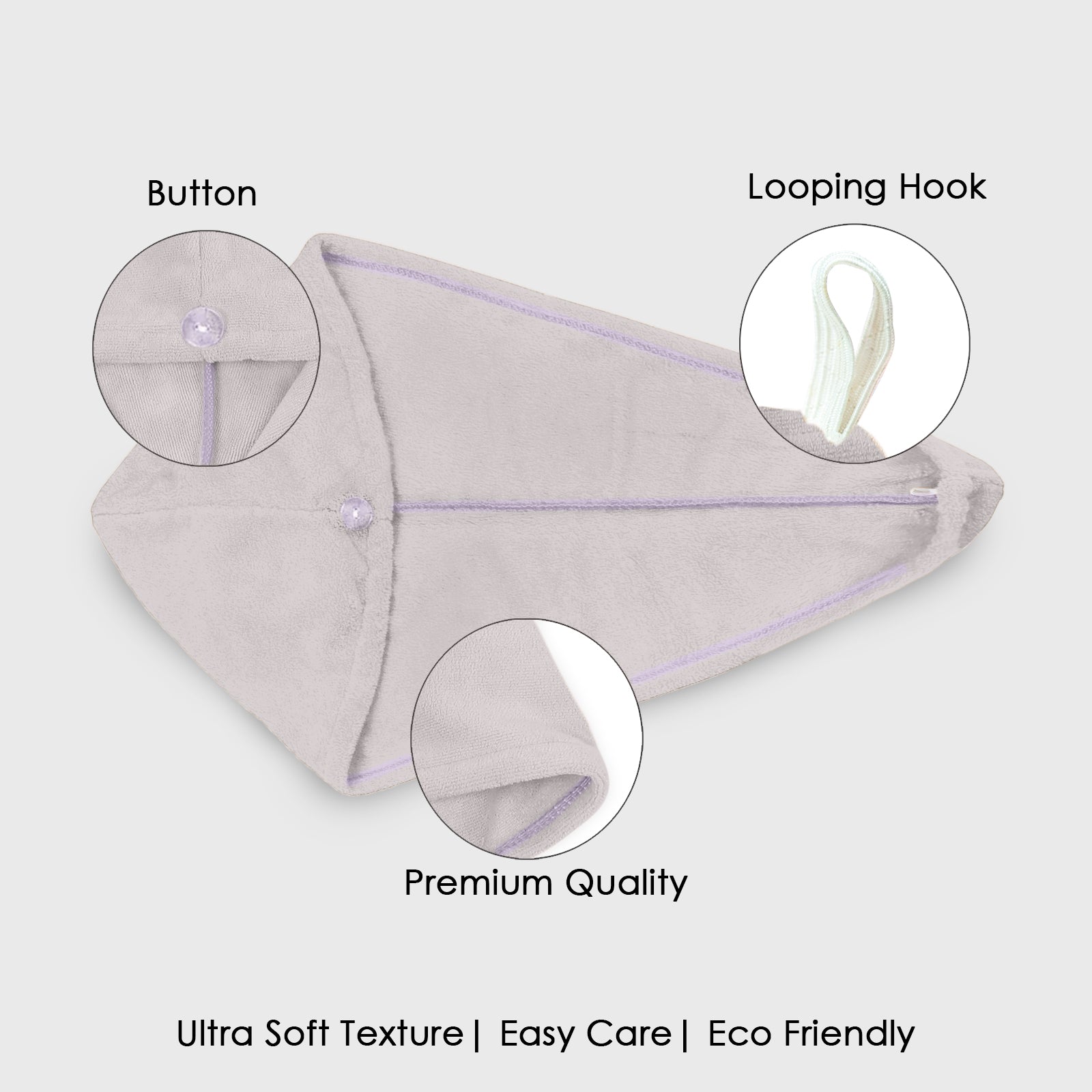 HOUSSE Microfibre Head Towels | 450 GSM High Absorbent Hair Wrap with Adjustable Buttons for Girls | Super Soft & Quick Dry Wrap Towel for Hairs | Set of 2 |