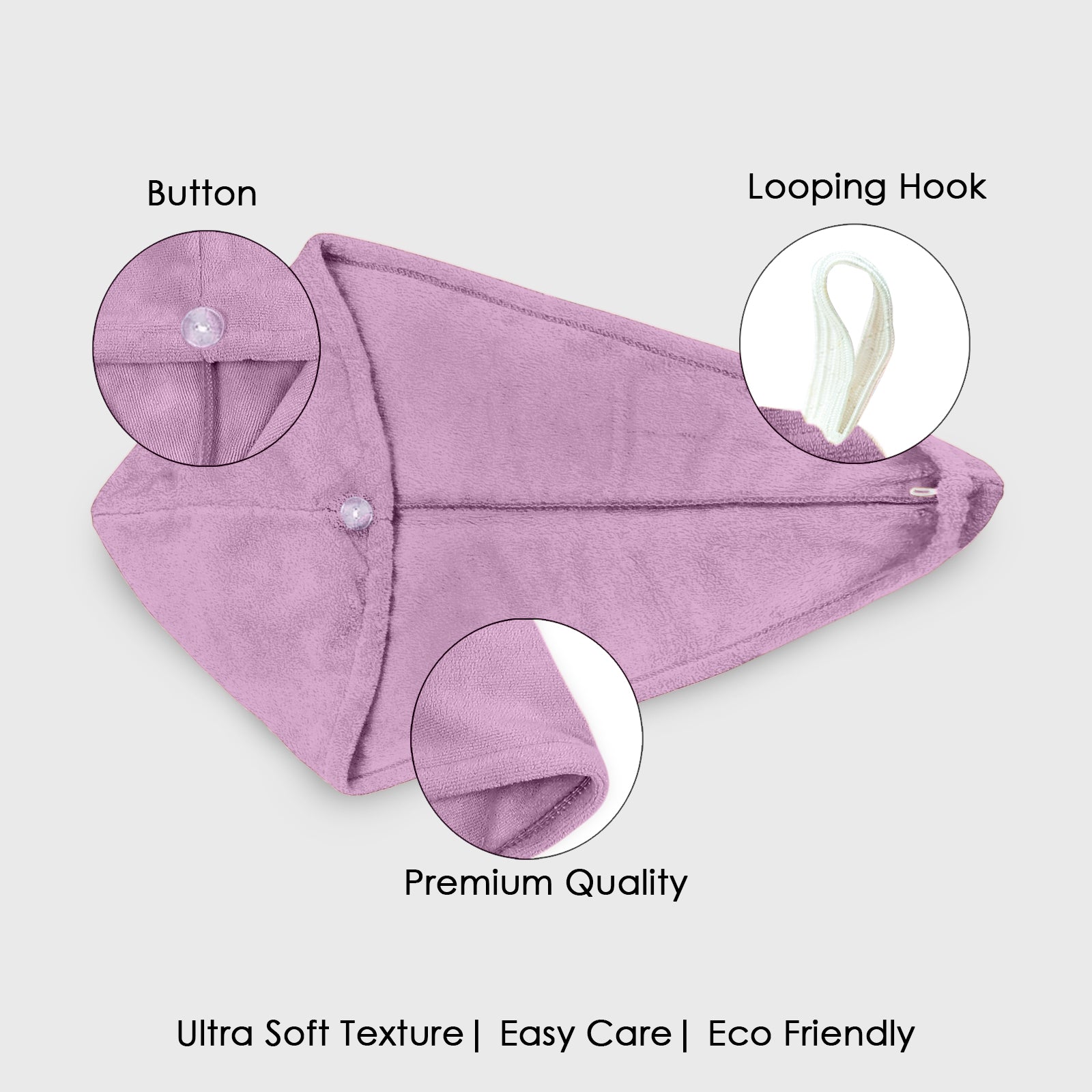 HOUSSE Microfibre Head Towels | 450 GSM High Absorbent Hair Wrap with Adjustable Buttons for Girls | Super Soft & Quick Dry Wrap Towel for Hairs | Set of 2 |