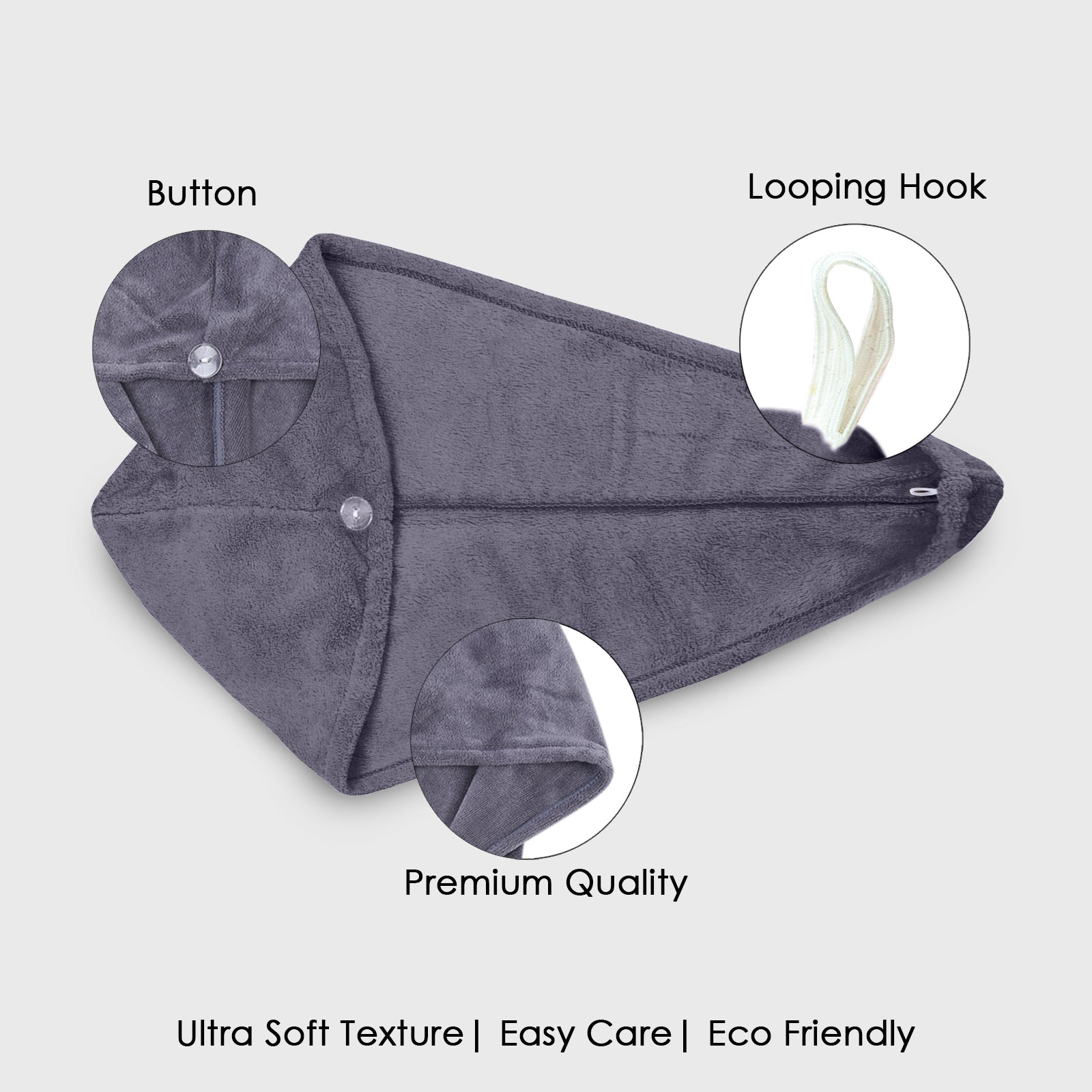 HOUSSE Microfibre Head Towels | 400 GSM High Absorbent Hair Wrap with Adjustable Buttons for Girls | Super Soft & Quick Dry Wrap Towel for Hairs | Set of 2 | 25x65 cm (Desert Sand & Rose Taupe)