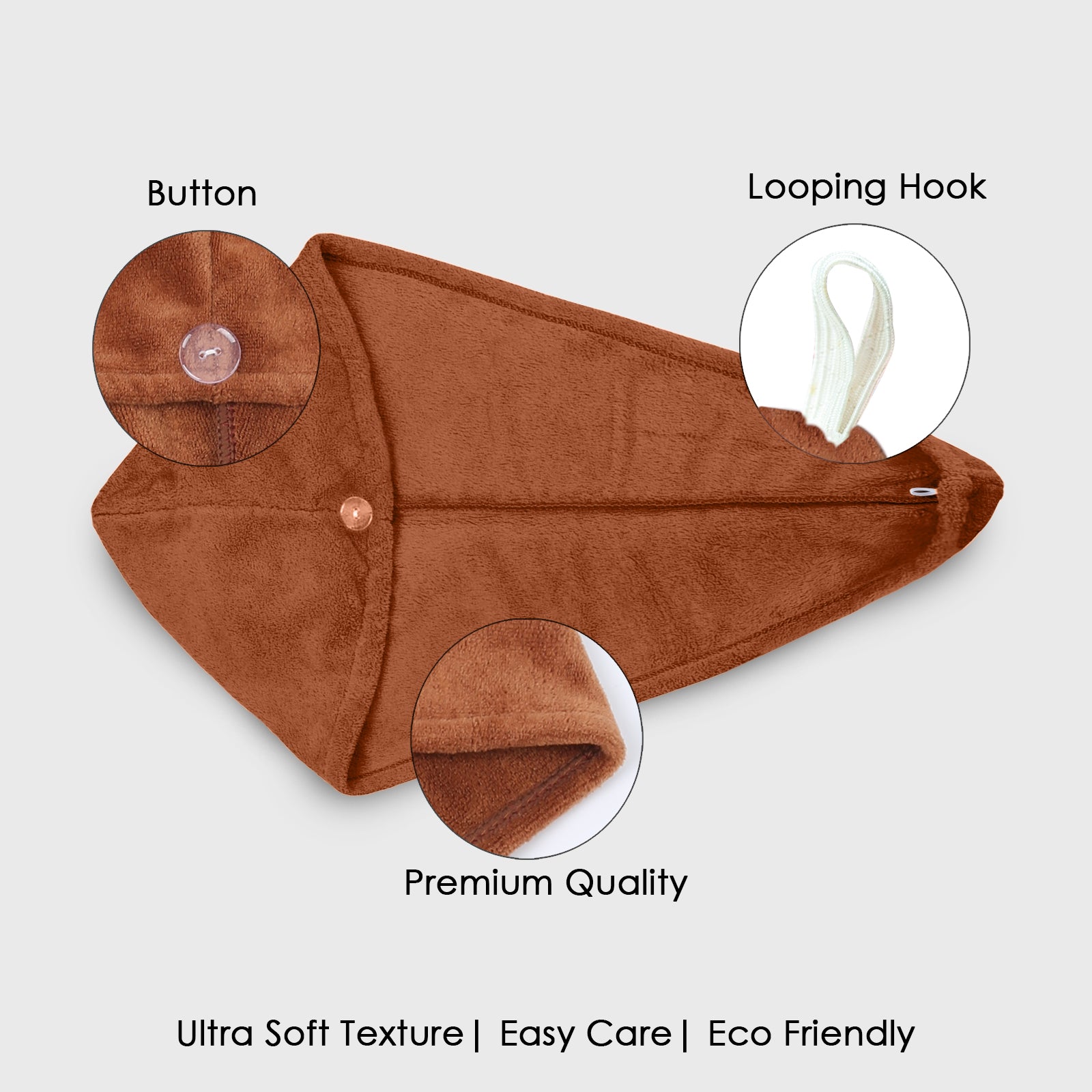 HOUSSE Microfibre Head Towels | 450 GSM High Absorbent Hair Wrap with Adjustable Buttons for Girls | Super Soft & Quick Dry Wrap Towel for Hairs | Pack of 1 | 25x65 cm (Red Plum)