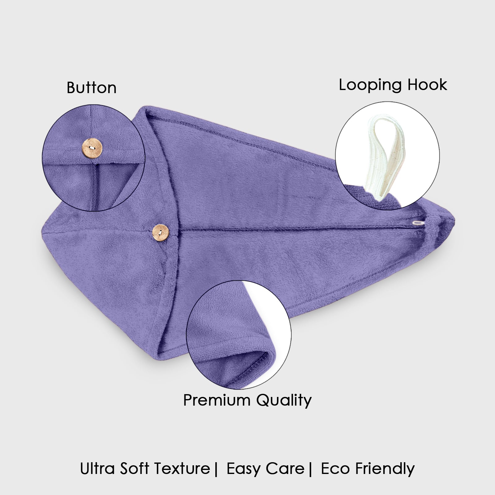 HOUSSE Microfibre Head Towels | 450 GSM High Absorbent Hair Wrap with Adjustable Buttons for Girls | Super Soft & Quick Dry Wrap Towel for Hairs |