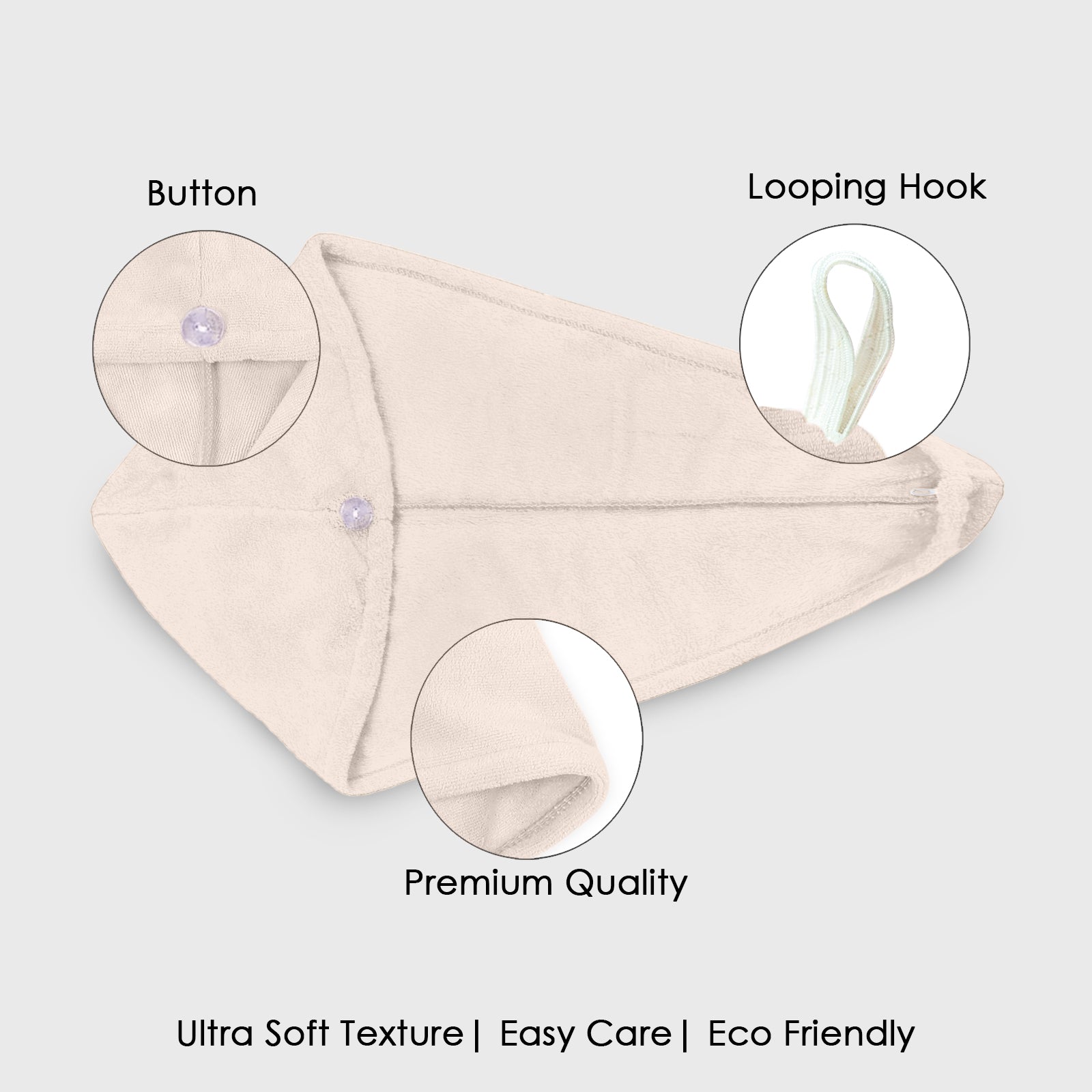 HOUSSE Microfibre Head Towels | 450 GSM High Absorbent Hair Wrap with Adjustable Buttons for Girls | Super Soft & Quick Dry Wrap Towel for Hairs | Set of 2 |