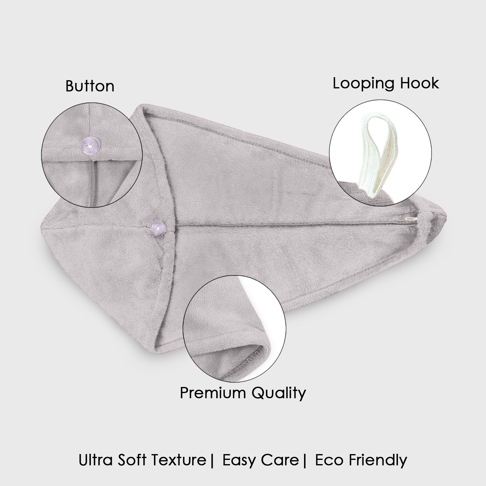 HOUSSE Microfibre Head Towels | 450 GSM High Absorbent Hair Wrap with Adjustable Buttons for Girls | Super Soft & Quick Dry Wrap Towel for Hairs | Set of 2 |
