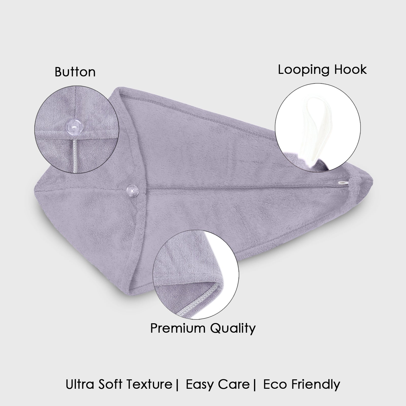 HOUSSE Microfibre Head Towels | 400 GSM High Absorbent Hair Wrap with Adjustable Buttons for Girls | Super Soft & Quick Dry Wrap Towel for Hairs | Set of 2 | 25x65 cm (Desert Sand & Rose Taupe)