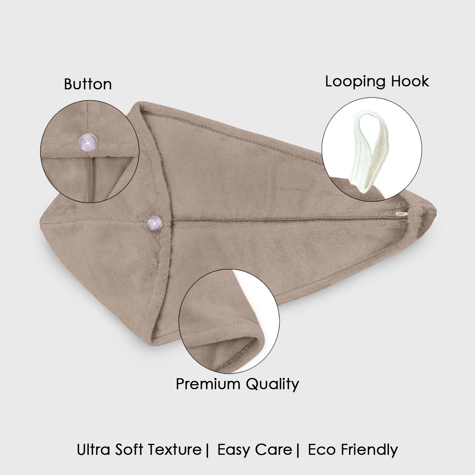 HOUSSE Microfibre Head Towels | 450 GSM High Absorbent Hair Wrap with Adjustable Buttons for Girls | Super Soft & Quick Dry Wrap Towel for Hairs | Set of 2 |