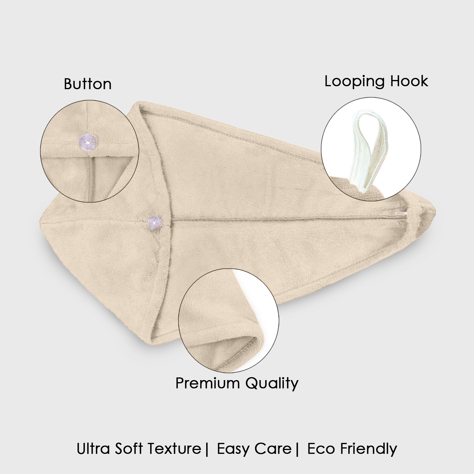 HOUSSE Microfibre Head Towels | 450 GSM High Absorbent Hair Wrap with Adjustable Buttons for Girls | Super Soft & Quick Dry Wrap Towel for Hairs |