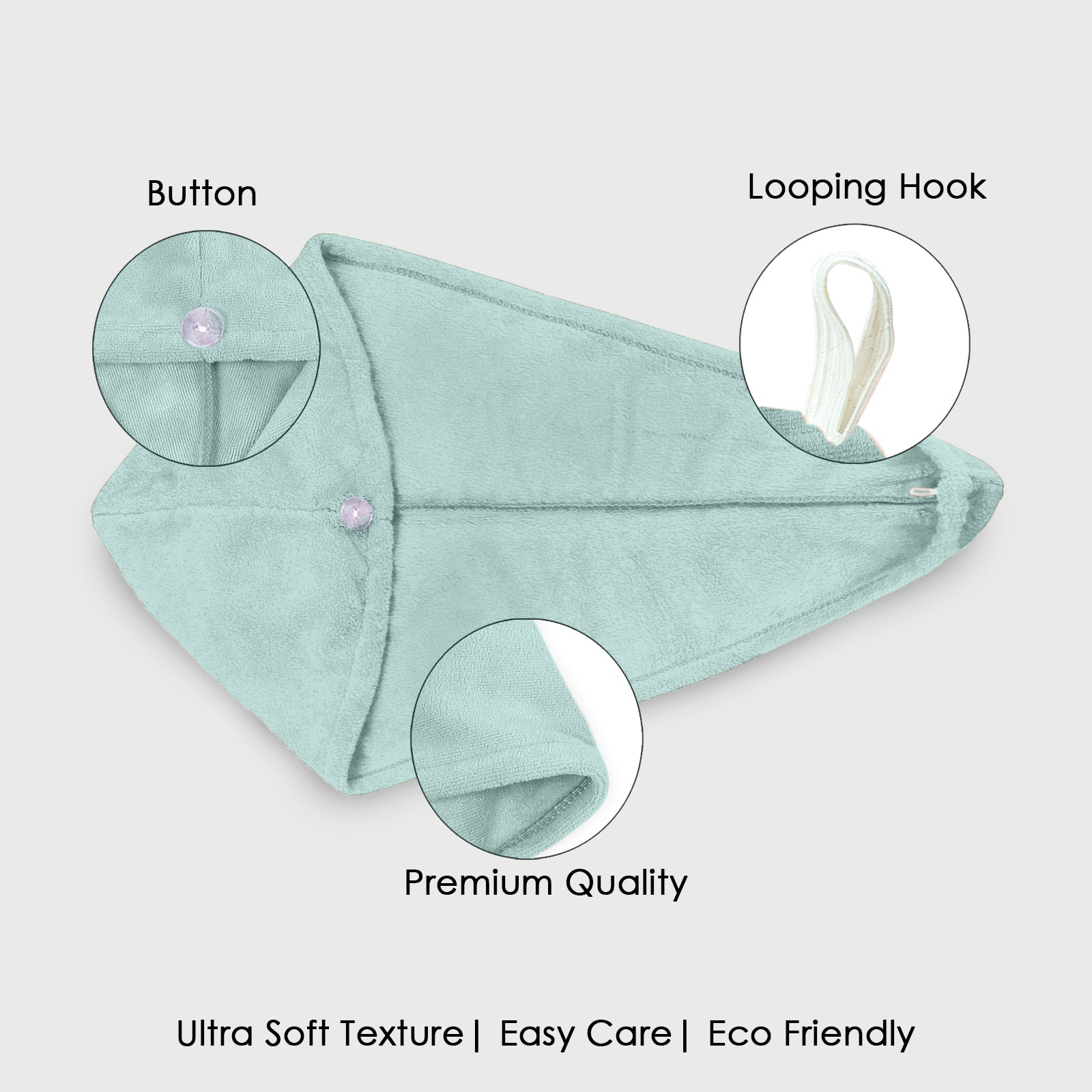 HOUSSE Microfibre Head Towels | 450 GSM High Absorbent Hair Wrap with Adjustable Buttons for Girls | Super Soft & Quick Dry Wrap Towel for Hairs | Set of 2 |