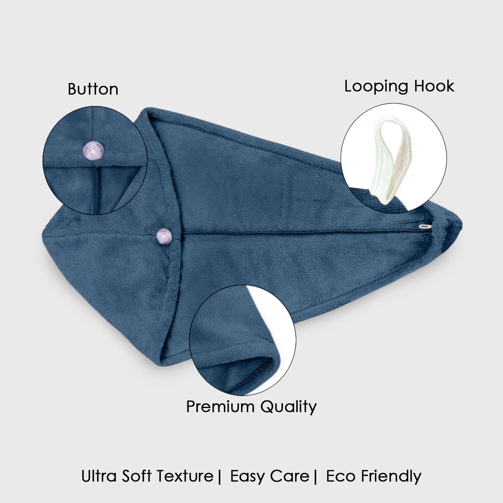 HOUSSE Microfibre Head Towels | 450 GSM High Absorbent Hair Wrap with Adjustable Buttons for Girls | Super Soft & Quick Dry Wrap Towel for Hairs | Set of 2 |