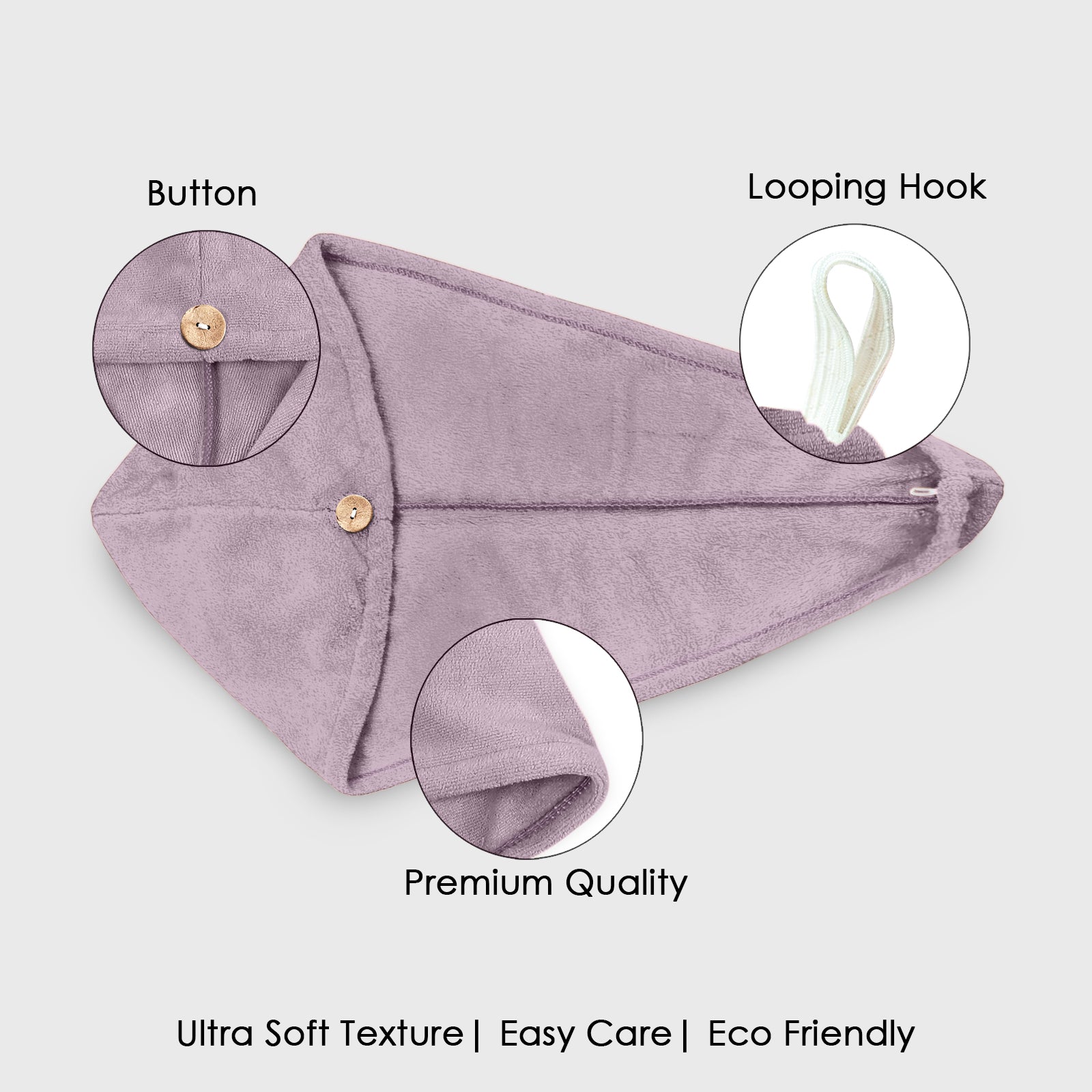 HOUSSE Microfibre Head Towels | 450 GSM High Absorbent Hair Wrap with Adjustable Buttons for Girls | Super Soft & Quick Dry Wrap Towel for Hairs |