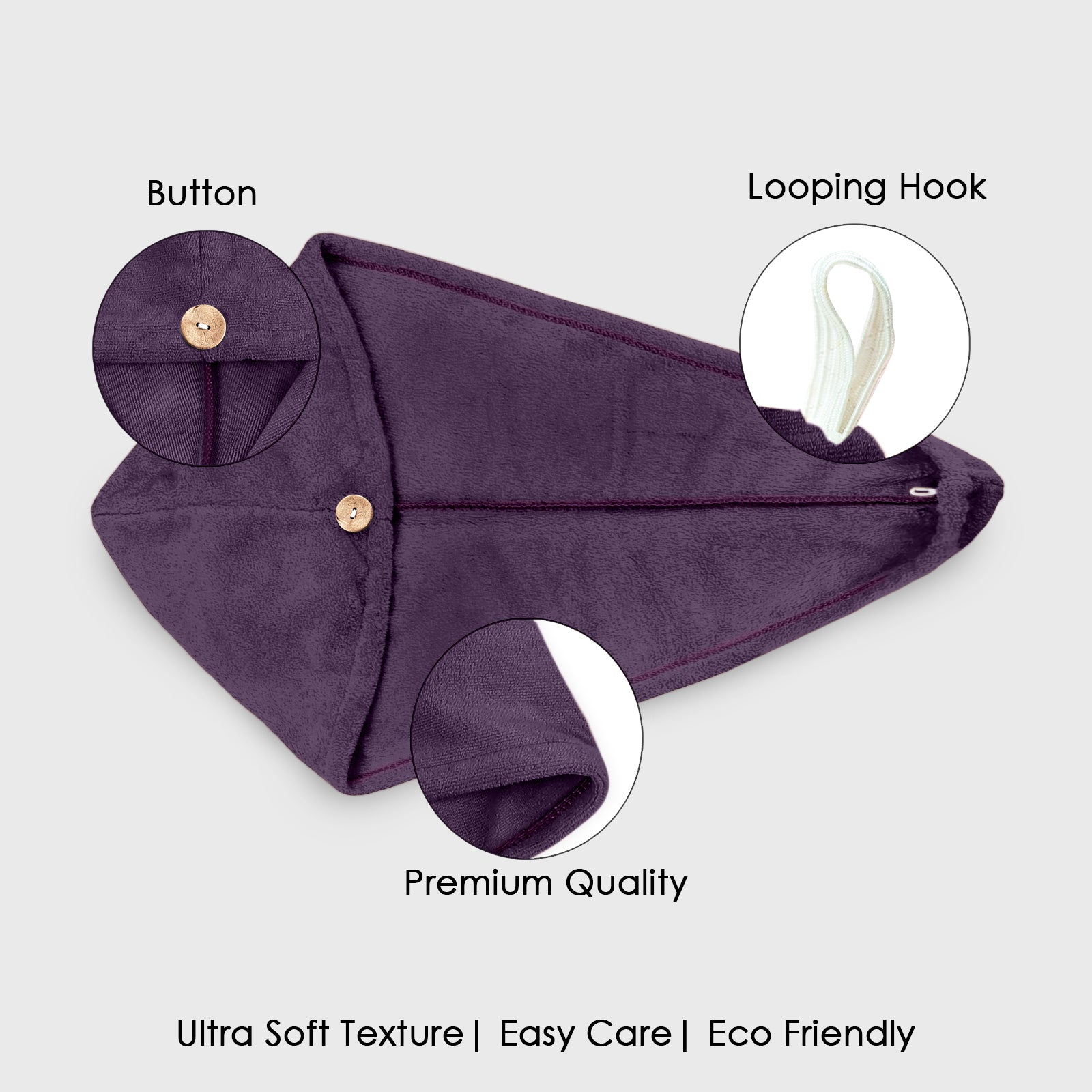 HOUSSE Microfibre Head Towels | 450 GSM High Absorbent Hair Wrap with Adjustable Buttons for Girls | Super Soft & Quick Dry Wrap Towel for Hairs |