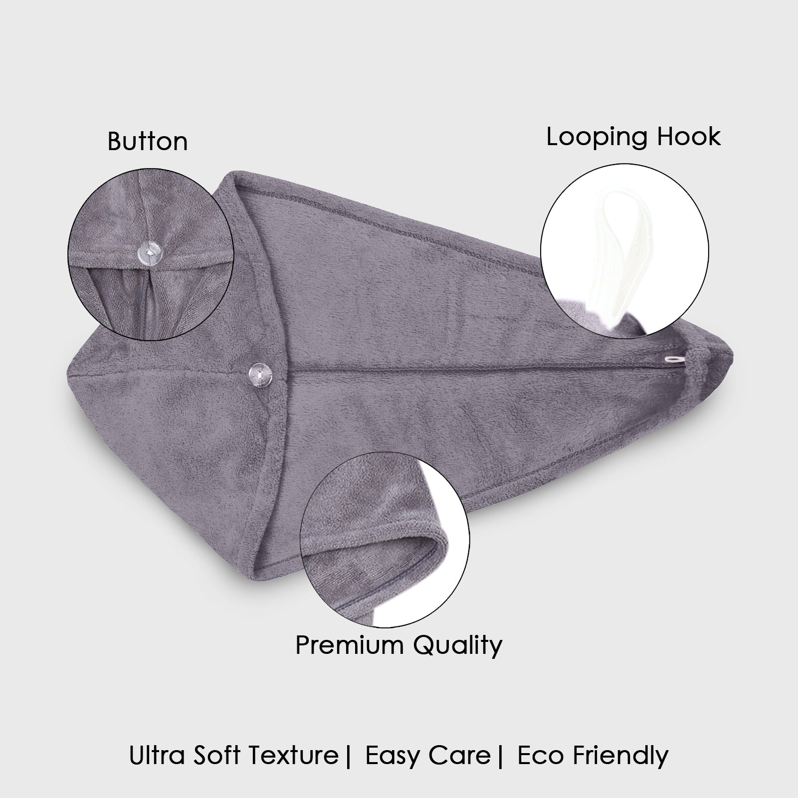 HOUSSE Microfibre Head Towels | 400 GSM High Absorbent Hair Wrap with Adjustable Buttons for Girls | Super Soft & Quick Dry Wrap Towel for Hairs | Set of 2 | 25x65 cm (Desert Sand & Rose Taupe)